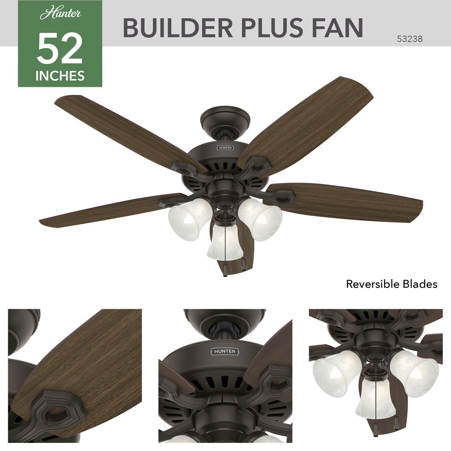 Hunter Builder Plus 52 in. New Bronze Brown LED Indoor Ceiling Fan