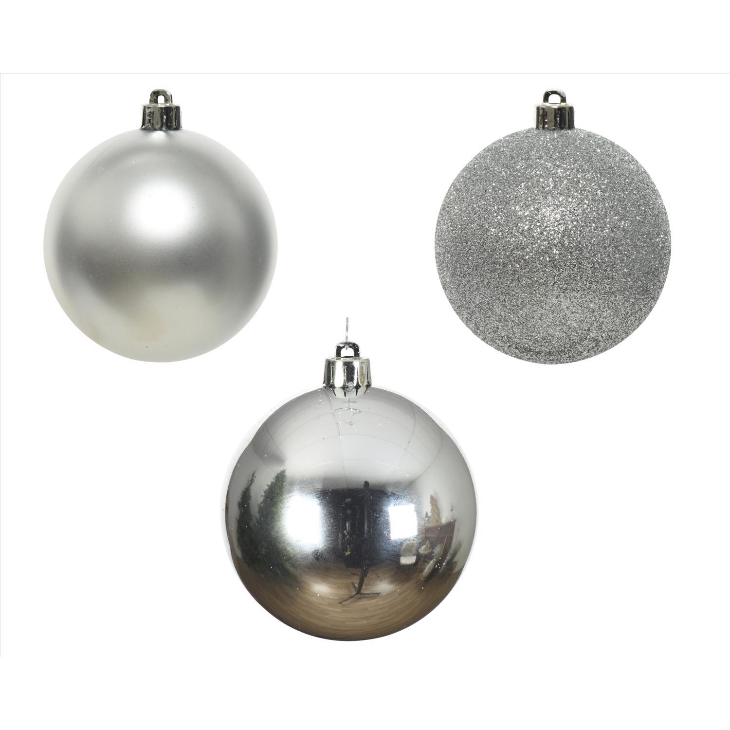 Decoris Silver Shatterproof Baubles Ornaments 2 in.
