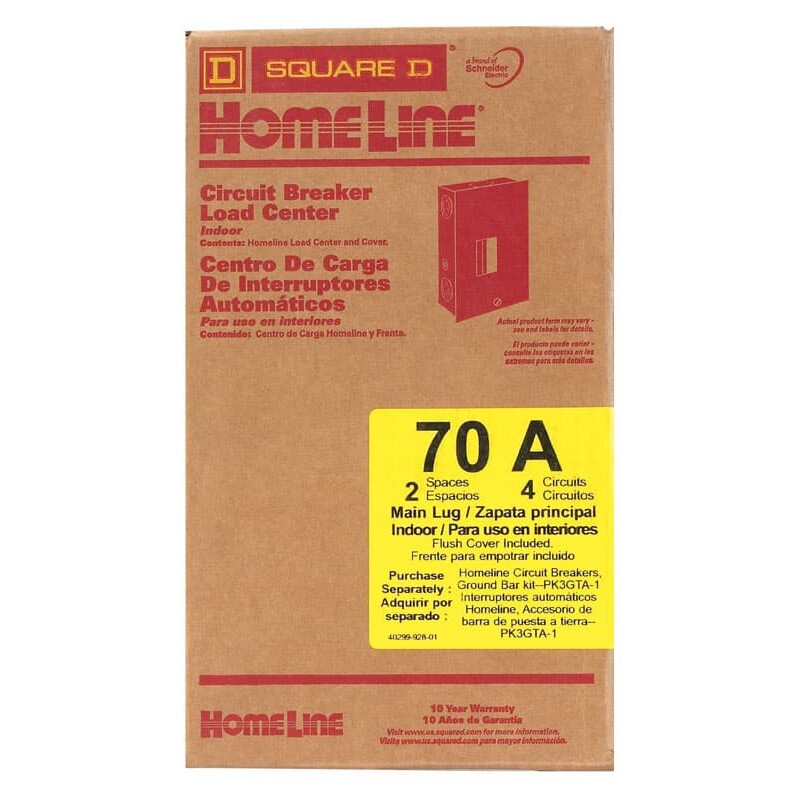 Square D HomeLine 70 amps 120/240 V 2 space 4 circuits Flush Mount Main Lug Load Center