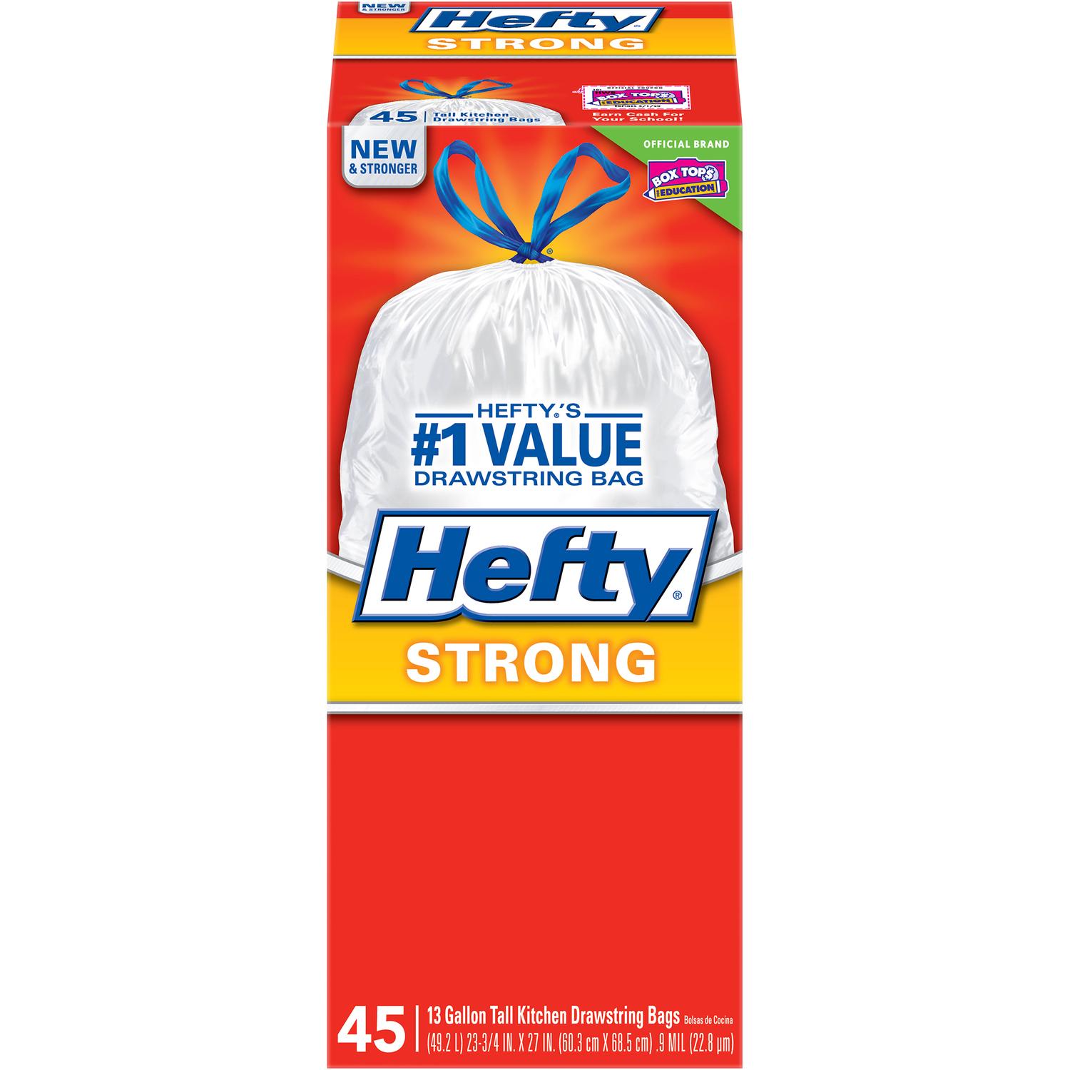 Hefty Strong 13 gal No Scent Scent Kitchen Trash Bags Drawstring 45 pk 0.9 mil