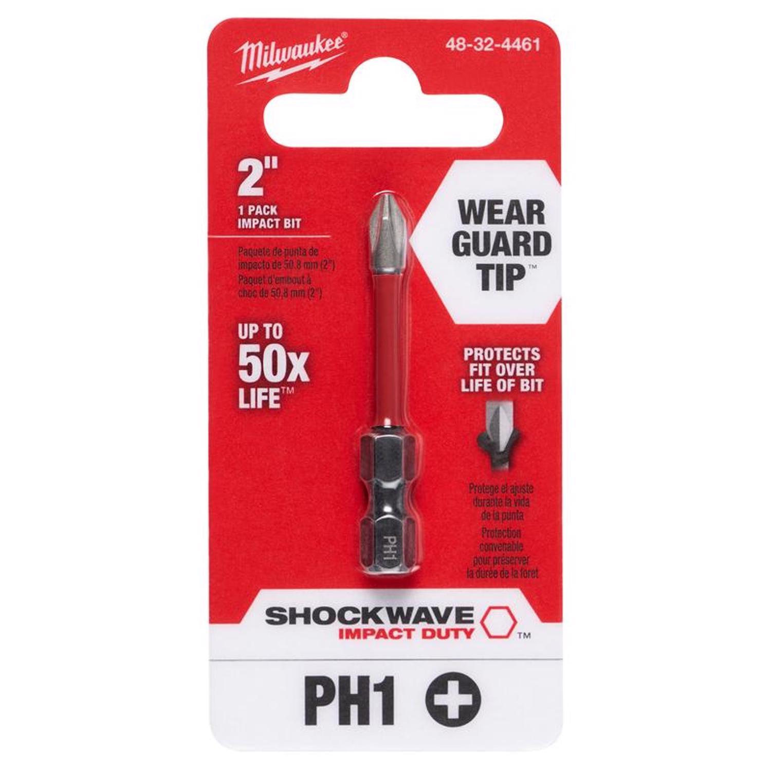 Milwaukee Shockwave Phillips #1 X 2 in. L Impact Power Bit Steel 1 pc