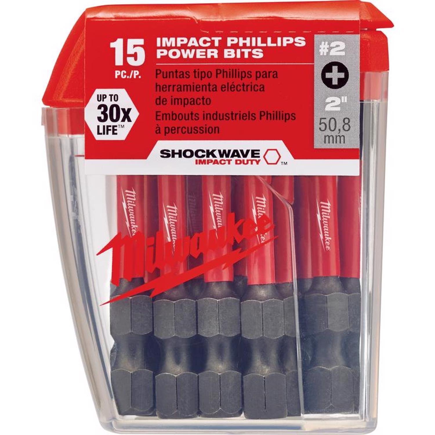Milwaukee Shockwave Phillips #2 X 2 in. L Impact Power Bit Steel 15 pc