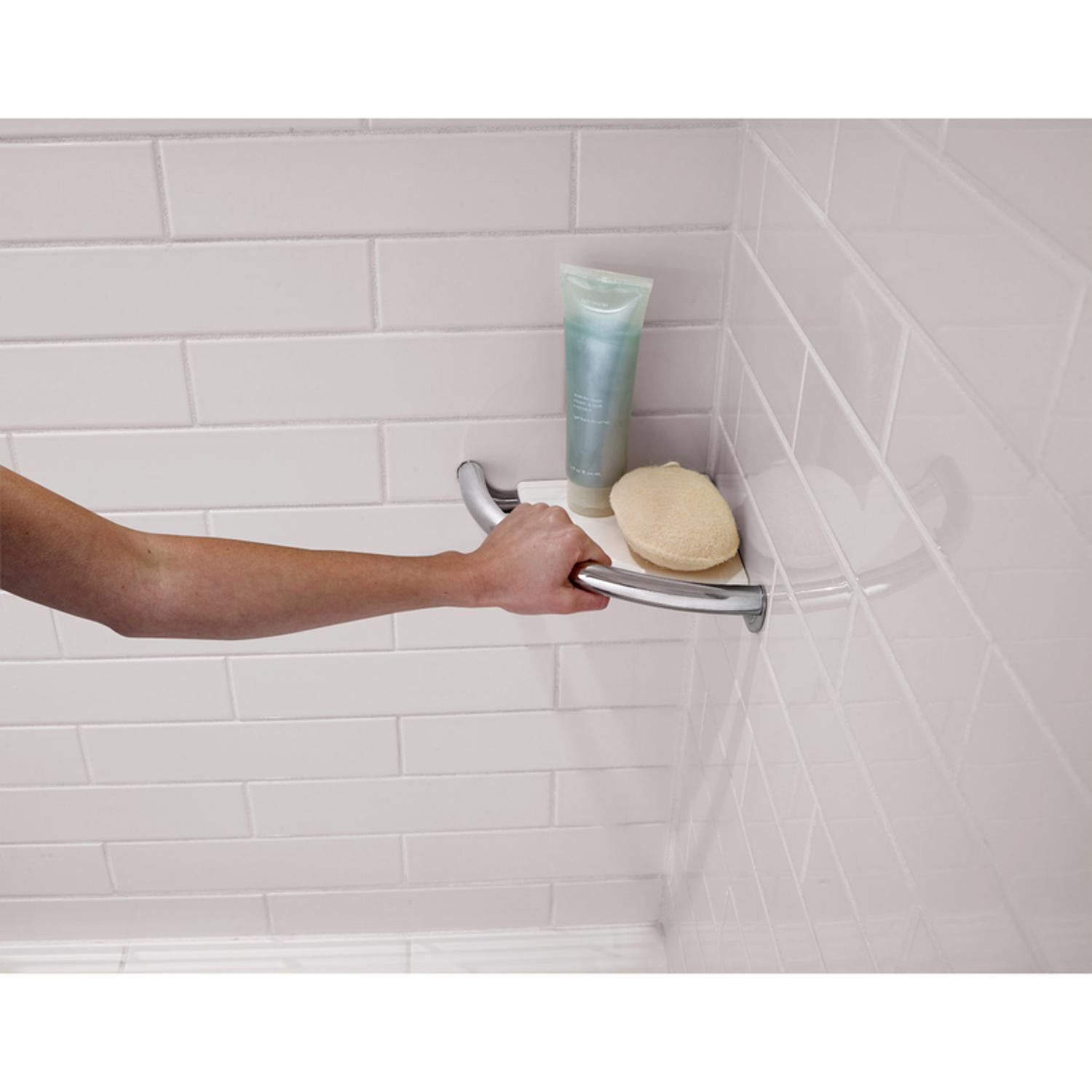 Delta 8-1/2 in. L Polished Chrome Stainless Steel Corner Shelf with Assist Bar