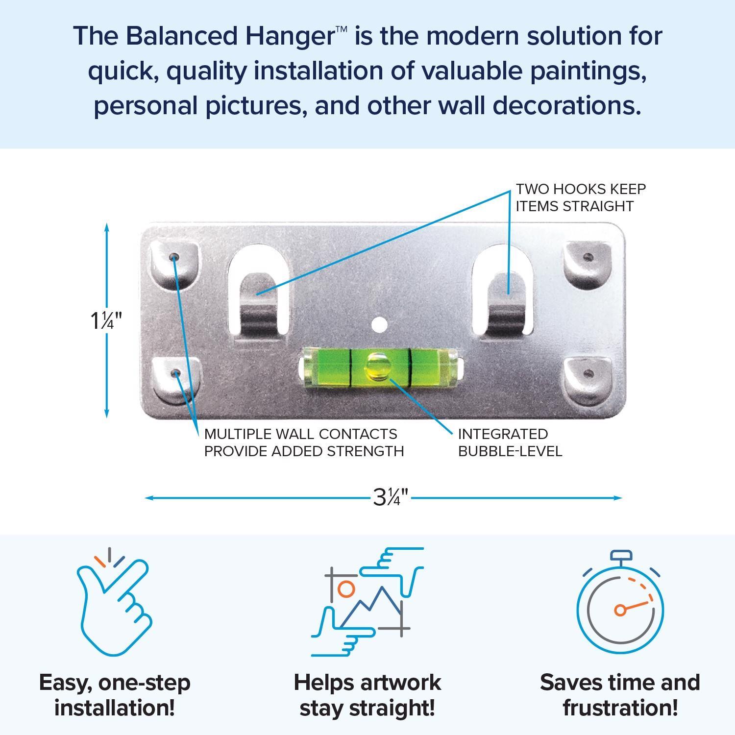 Balanced Hanger Always Level Metallic Silver Heavy Duty Mirror/Picture Hanging Kit 75 lb. 1 Pack