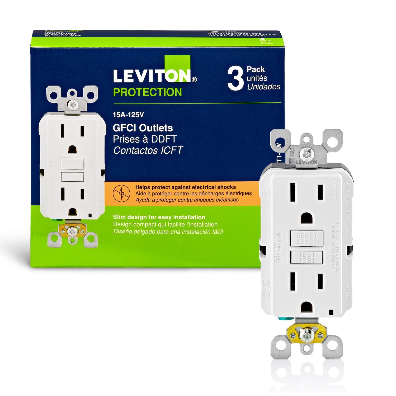 Leviton SmartlockPro 15 amps 125 V Duplex White GFCI Outlet 5-15R 3 pk