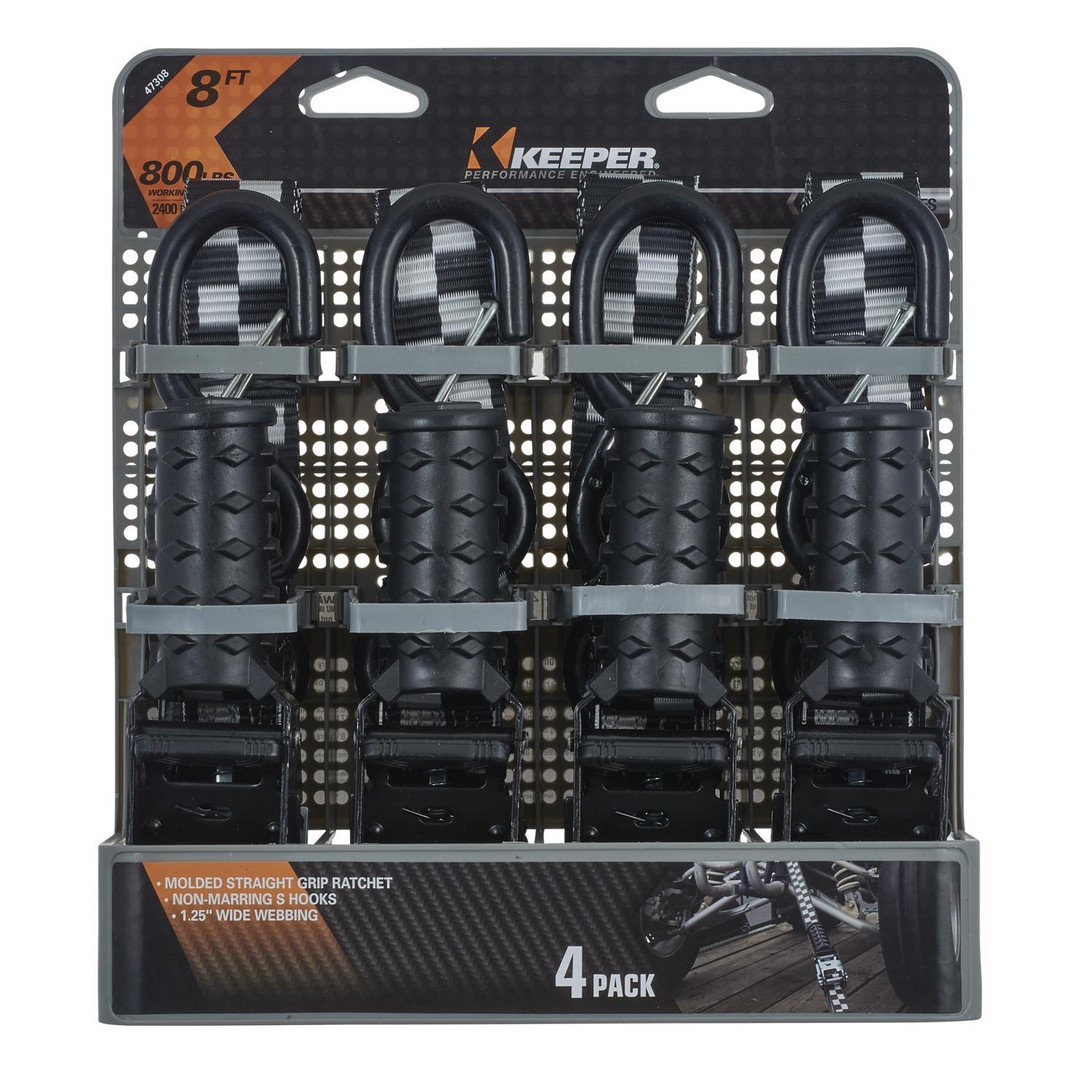 Keeper 1.25 in. W X 8 ft. L Black/Gray Tie Down w/Ratchet 800 lb 4 pk