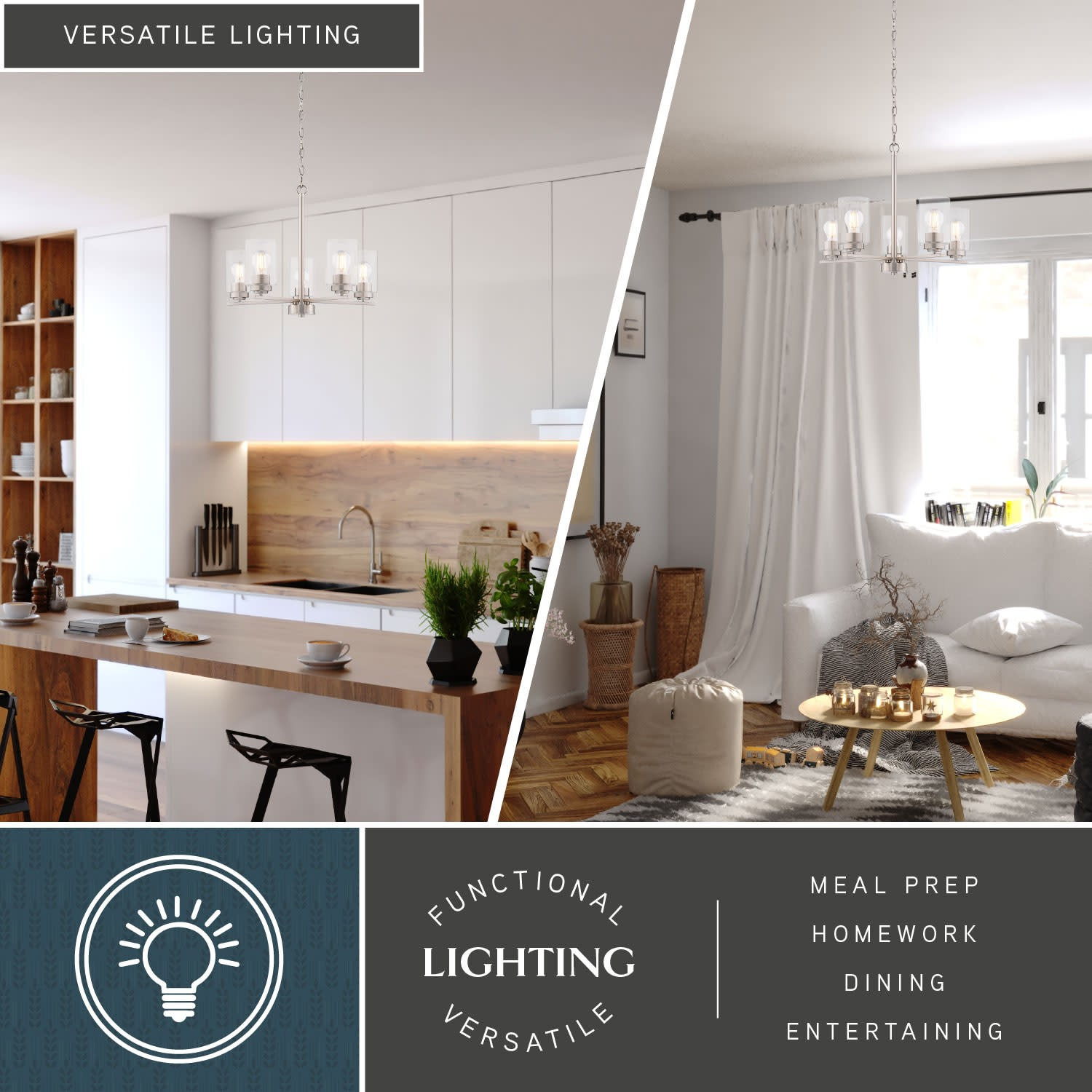 Vaxcel Lighting H0314 Park Ridge 5 Light 21 in.W Chandelier - Nickel