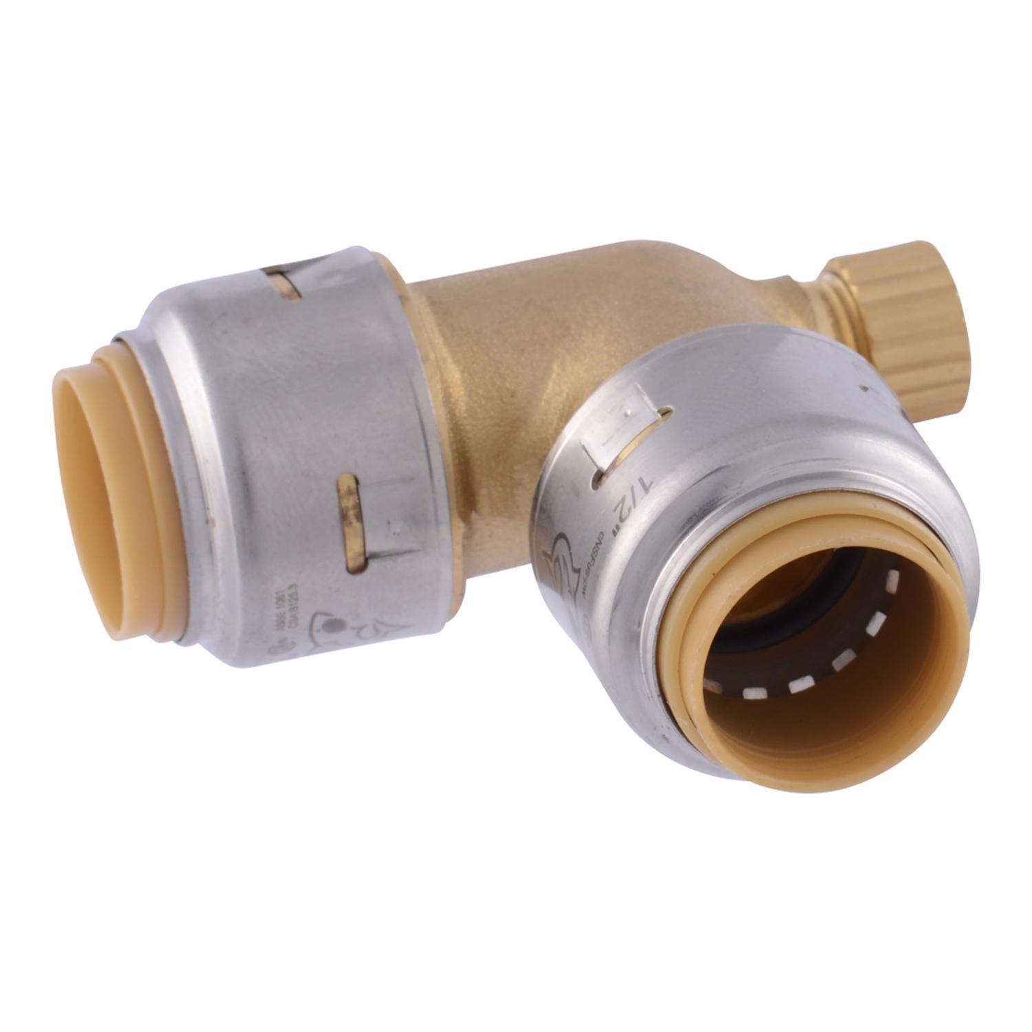 SharkBite 1/2 in. Push-to-Connect 1/2 in. D Brass 90 Degree Elbow with Drain