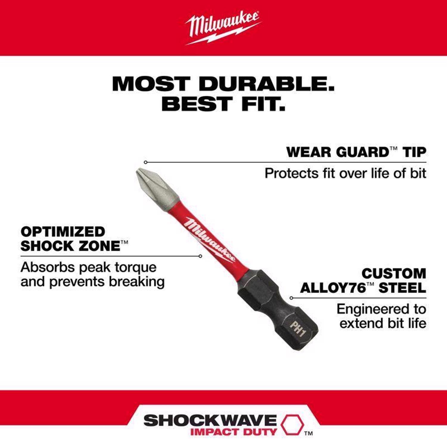 Milwaukee Shockwave Square #2 X 2 in. L Screwdriver Bit Steel 1 pc