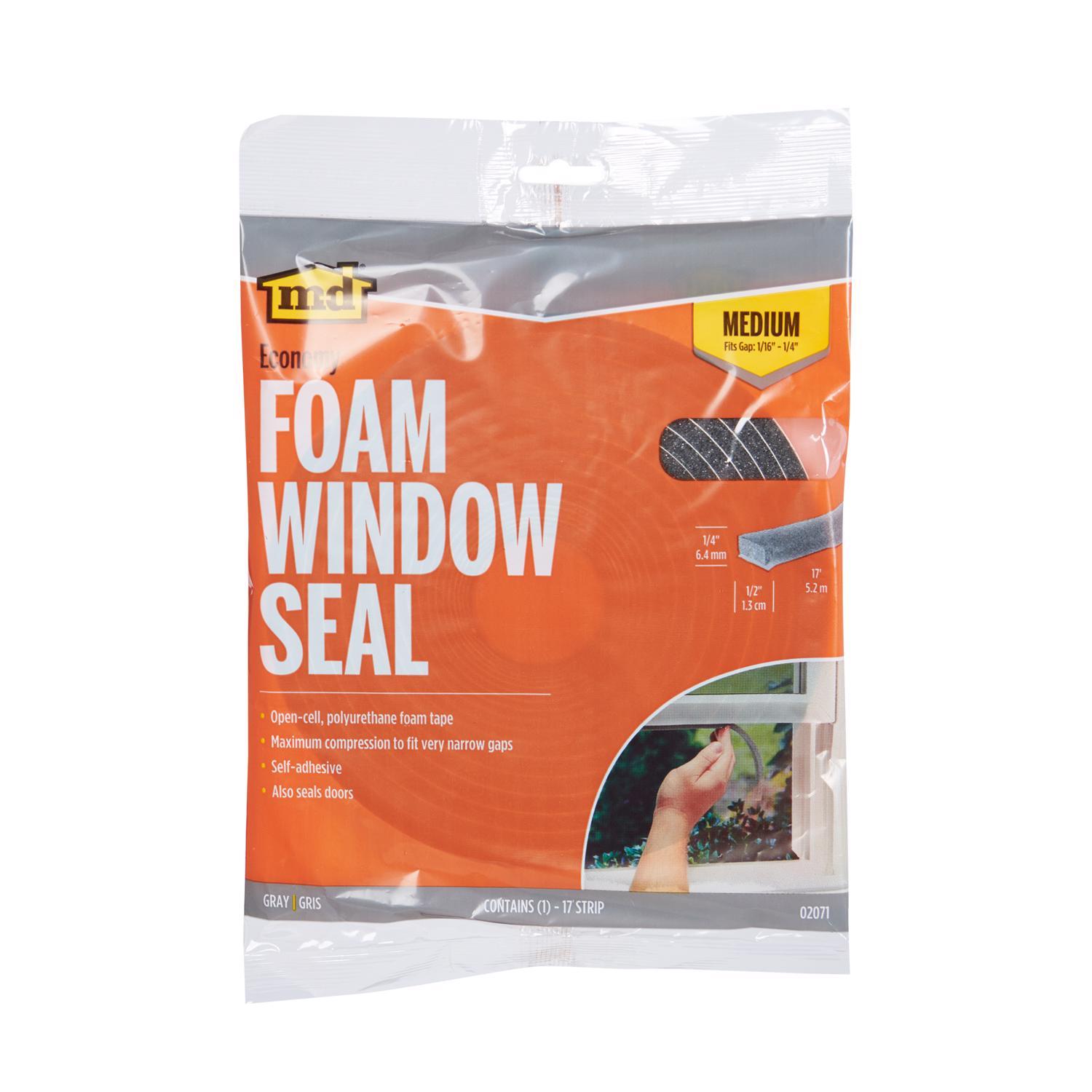 M-D Gray Foam Weather Stripping Tape For Doors and Windows 17 ft. L X 1/4 in.