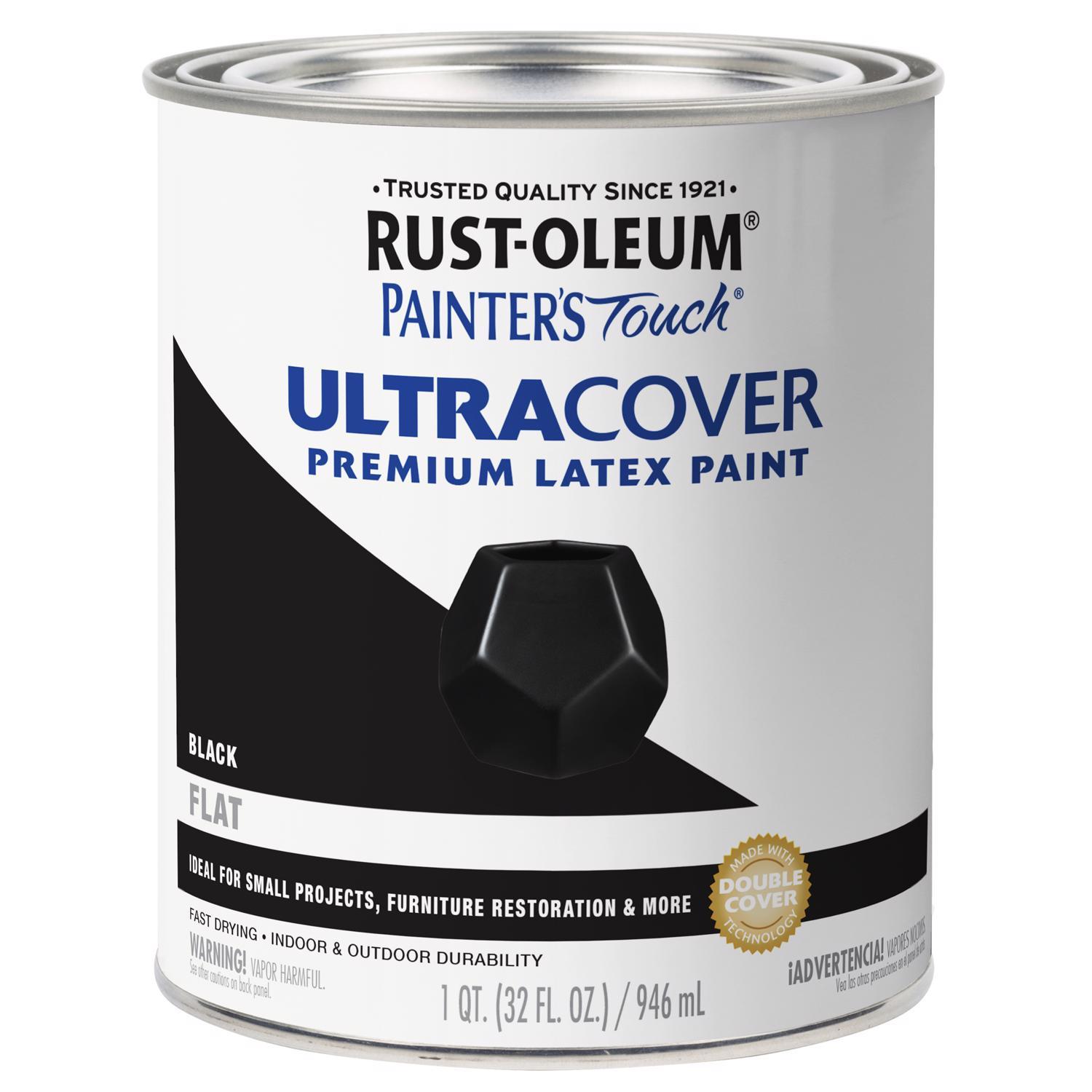 Rust-Oleum Painters Touch Ultra Cover Flat Black Water-Based Paint Exterior and Interior 1 qt