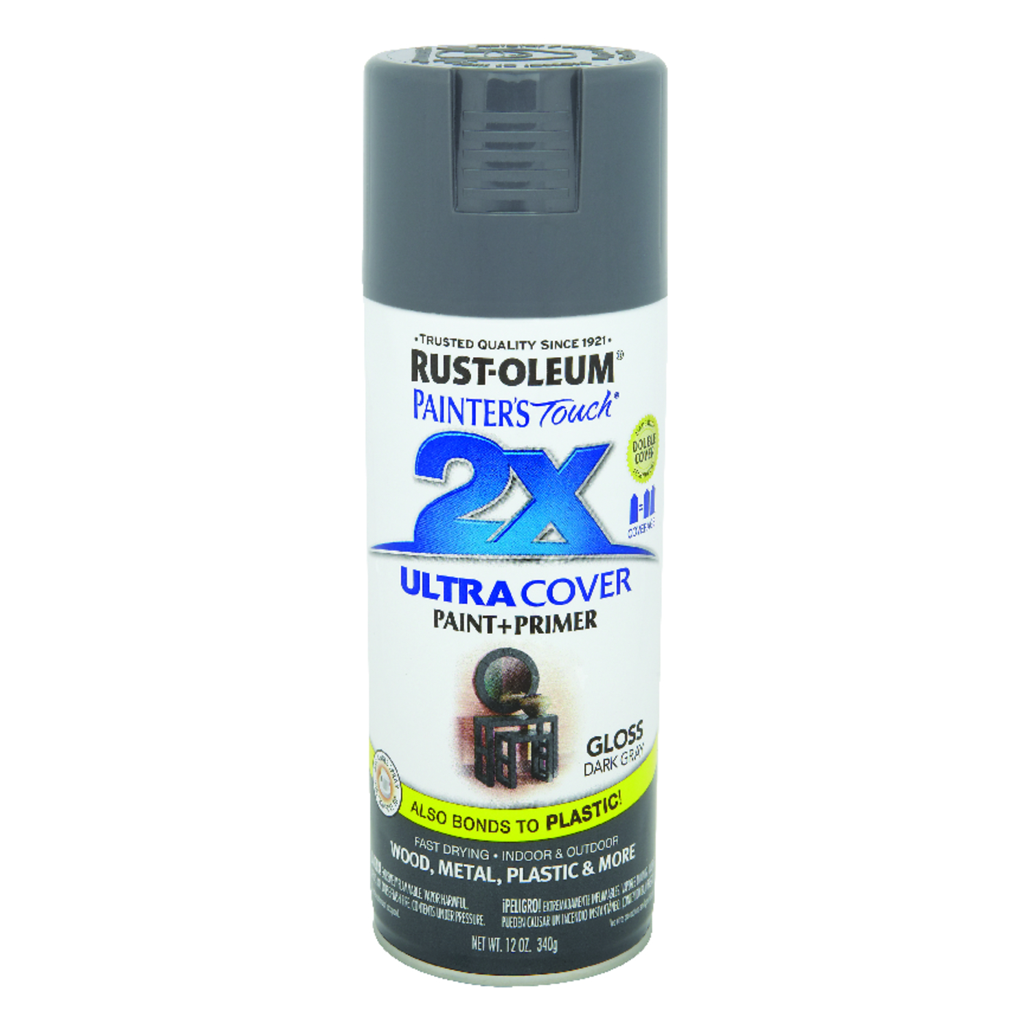 Rust-Oleum Painter's Touch 2X Ultra Cover Gloss Dark Gray Paint+Primer Spray Paint 12 oz