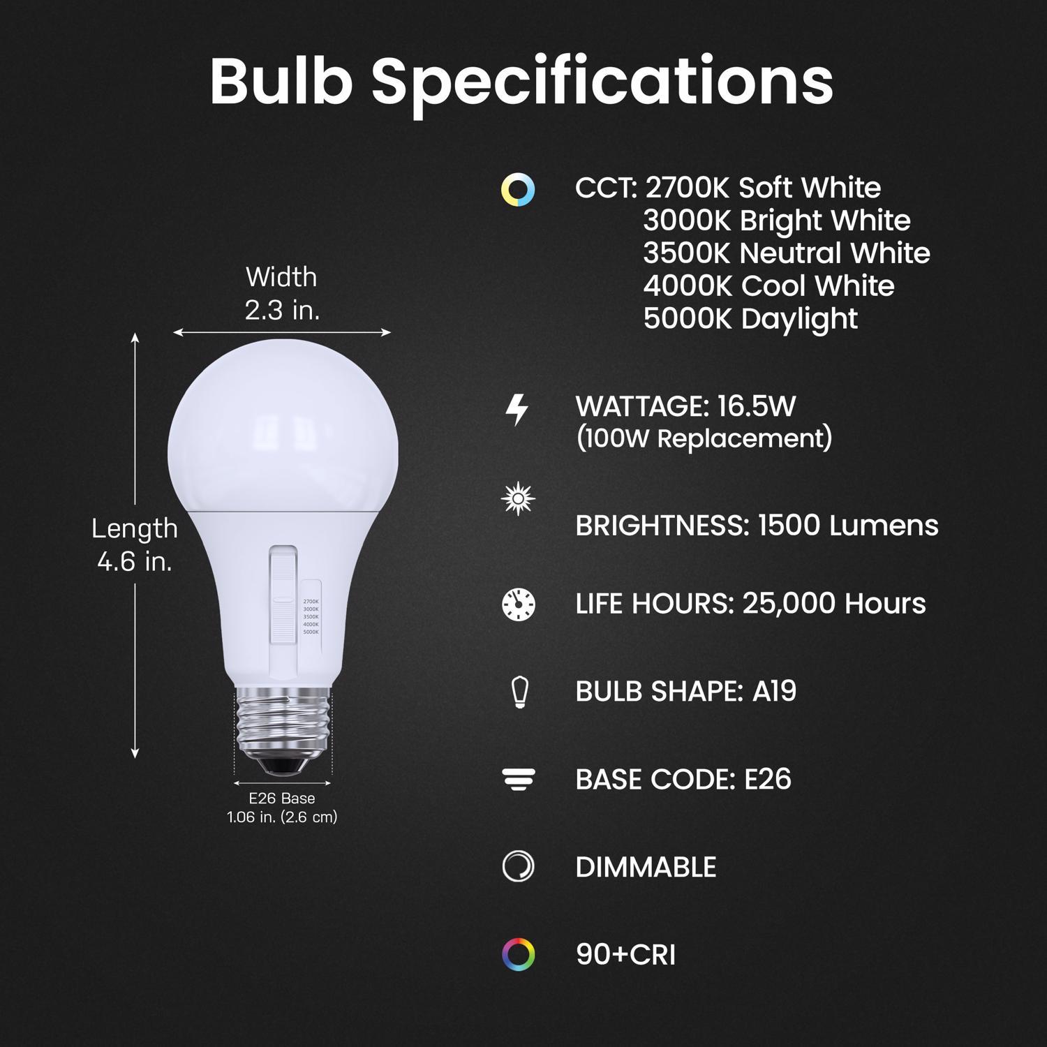 Feit A21 E26 (Medium) LED Bulb Adjustable White 100 Watt Equivalence 4 pk
