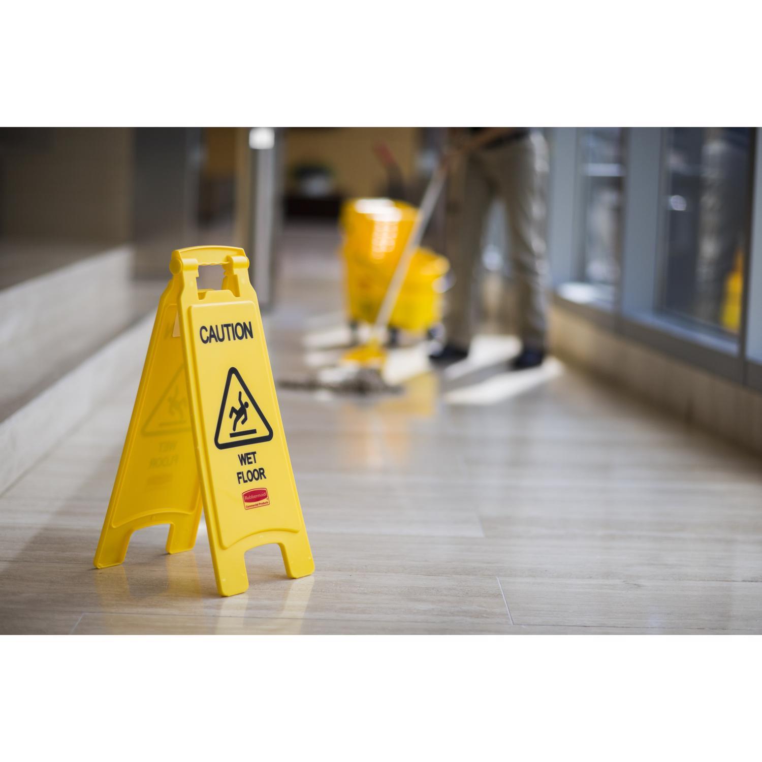 Rubbermaid English Yellow Caution Easel Floor Sign 25 in. H X 11 in. W