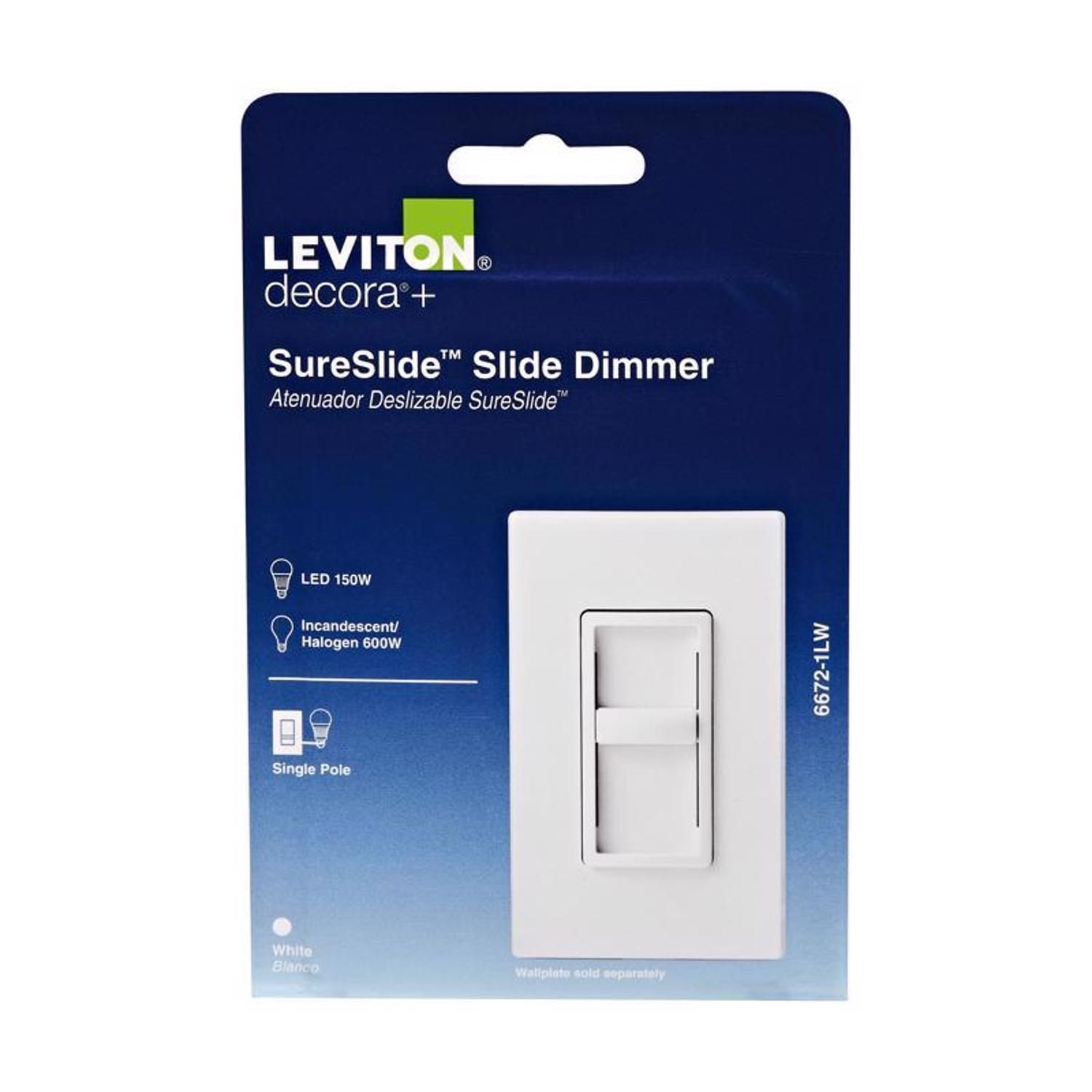 Leviton Decora SureSlide White 600 W Slide Dimmer Switch 1 pk