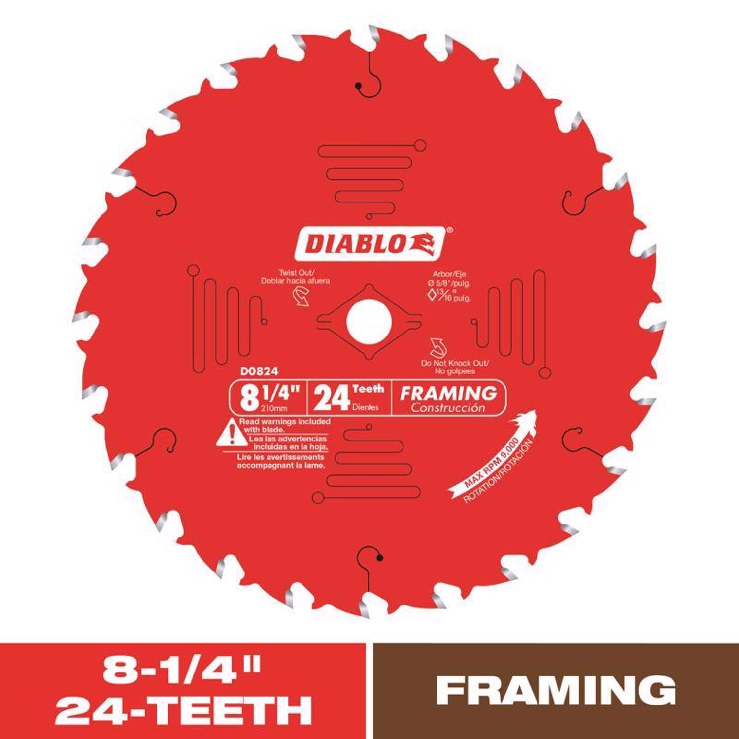 Diablo 8-1/4 in. D X 5/8 in. TiCo Hi-Density Carbide Framing Blade 24 teeth 1 pk