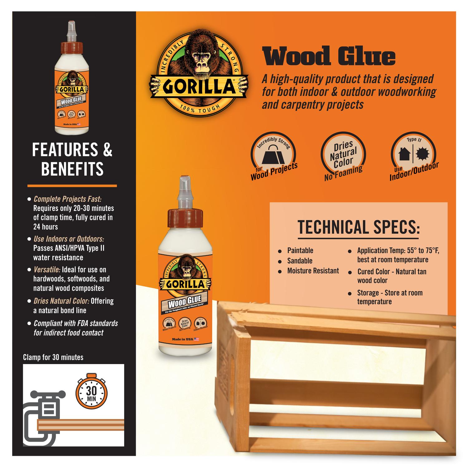 Gorilla Light Tan Wood Glue 8 oz