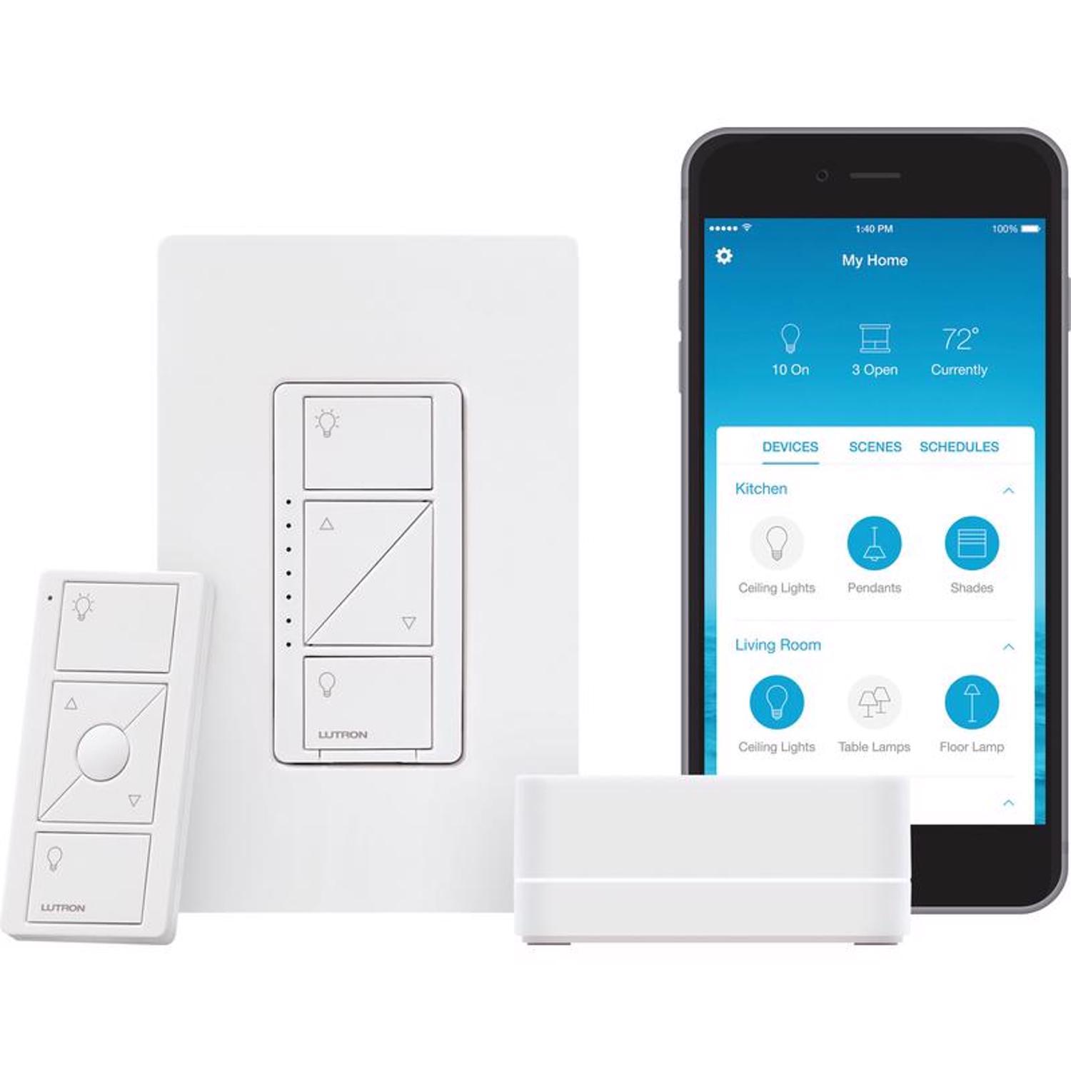 Lutron Caseta White 150 W Wireless Smart-Enabled Dimmer Switch w/Remote Control 1 pk