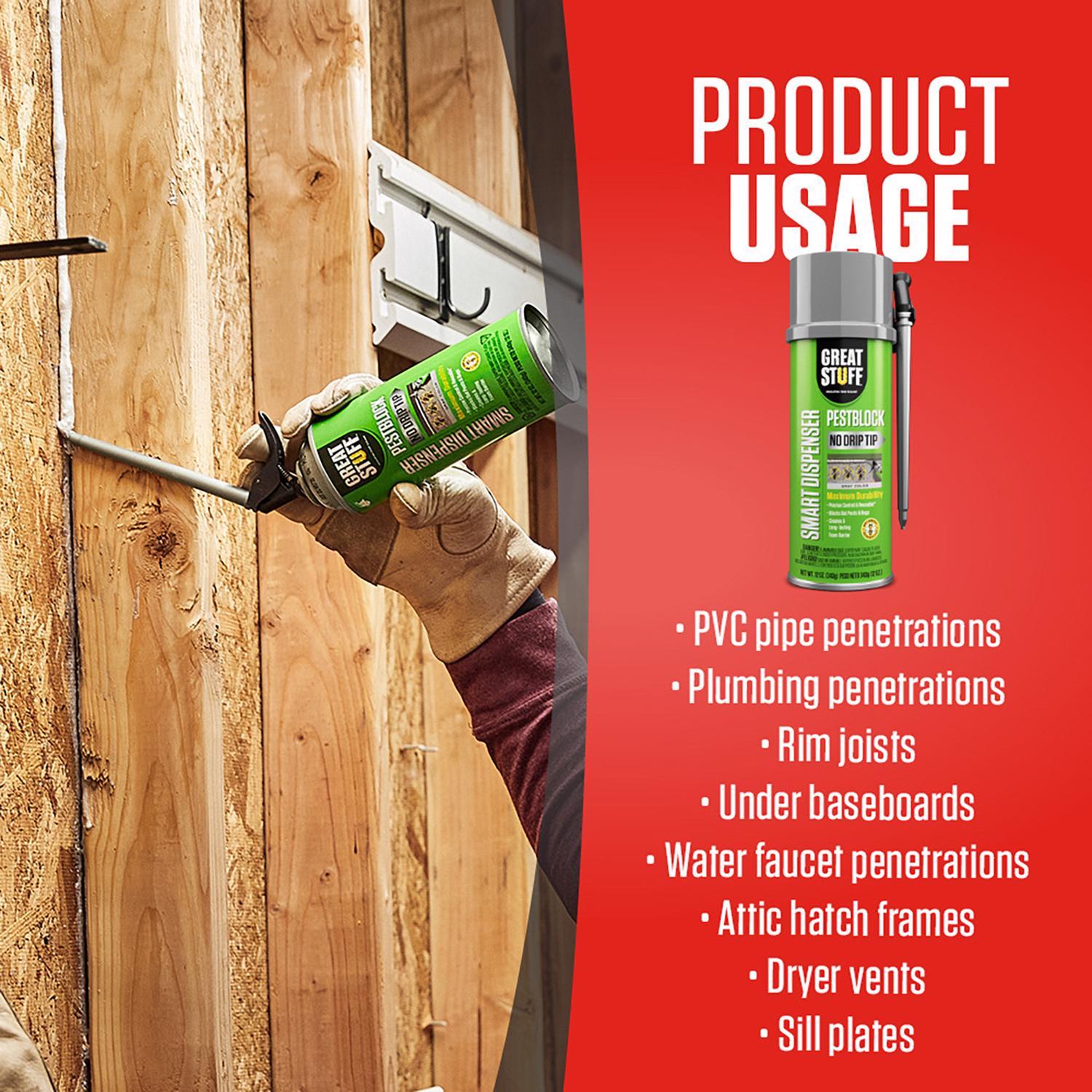Great Stuff Smart Dispenser Gray Polyurethane Insulating Foam Sealant 12 Oz