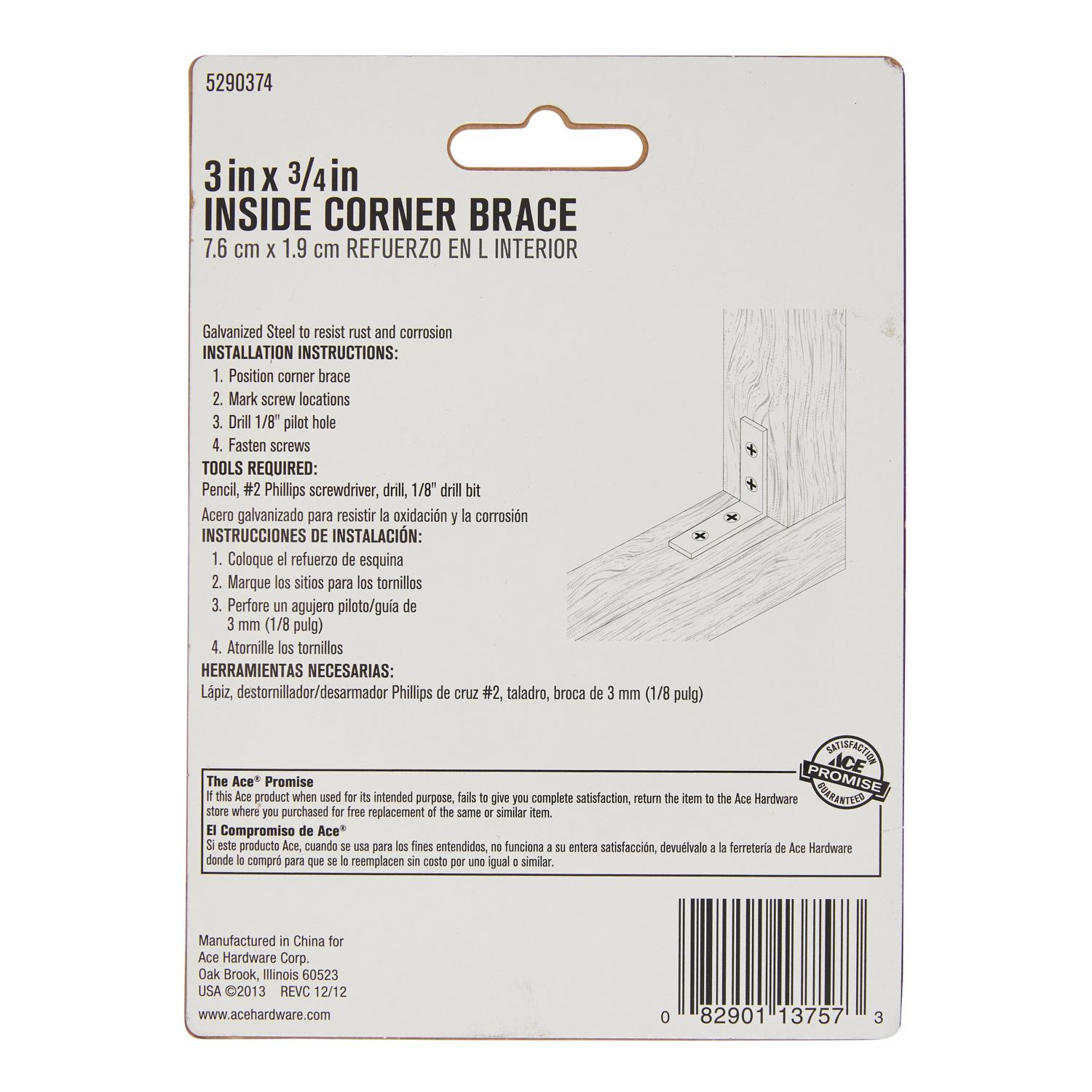 Ace 3 in. H X 4.75 in. W X 3 in. D Steel Inside L Corner Brace
