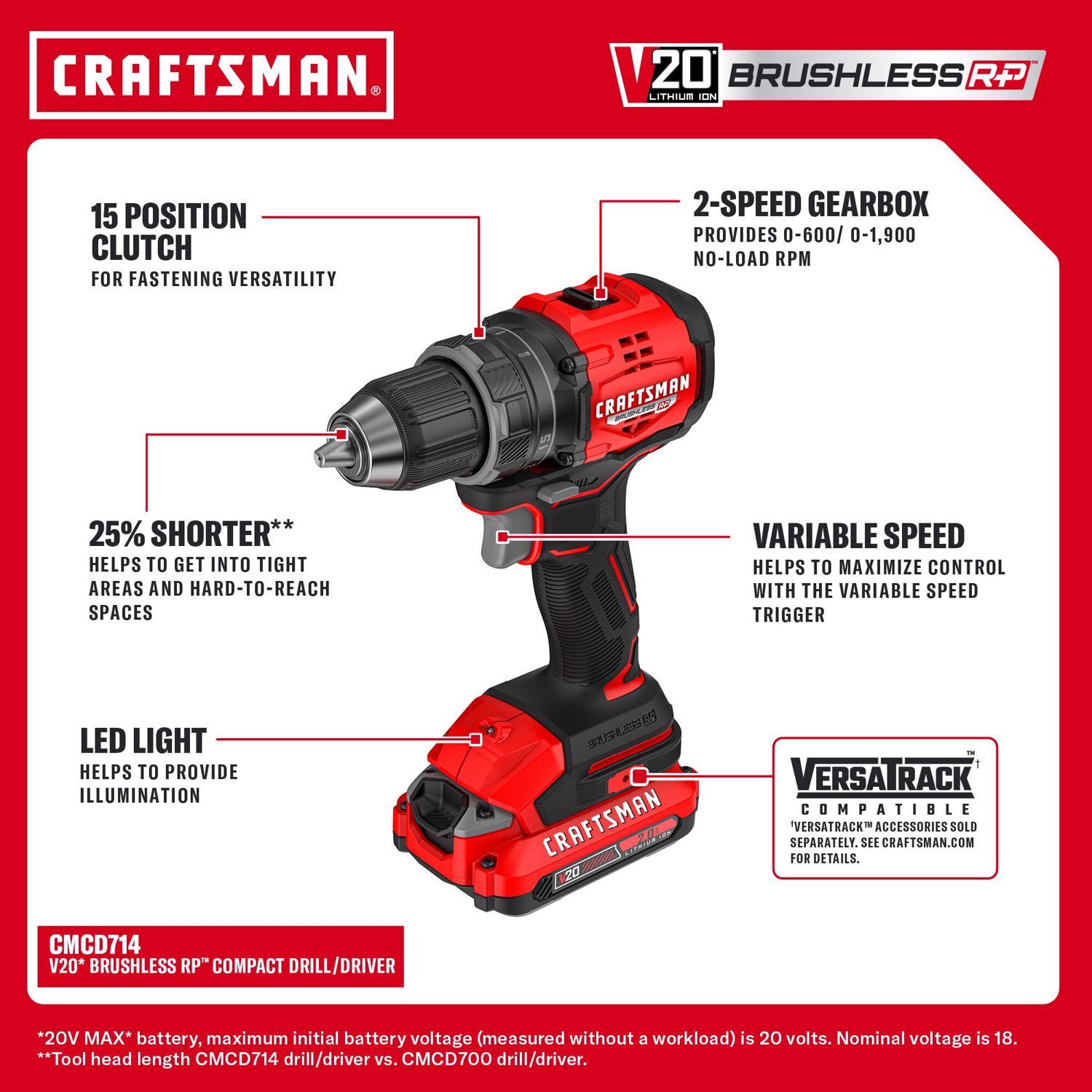 CRAFTSMAN V20 BRUSHLESS RP Cordless Brushless 2 Tool Drill and Impact Driver Kit
