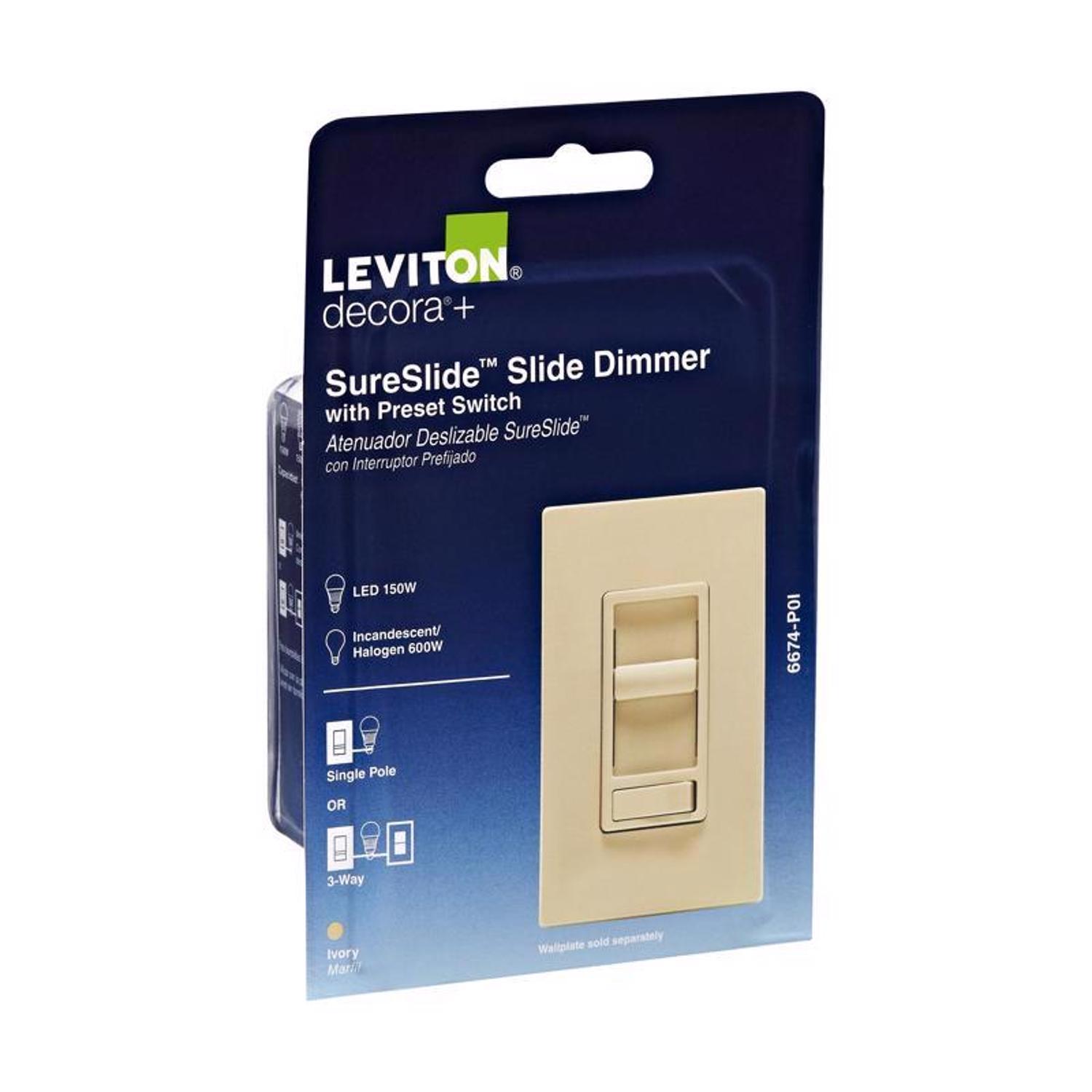 Leviton SureSlide Ivory 600 W Preset Slide Dimmer Switch 1 pk