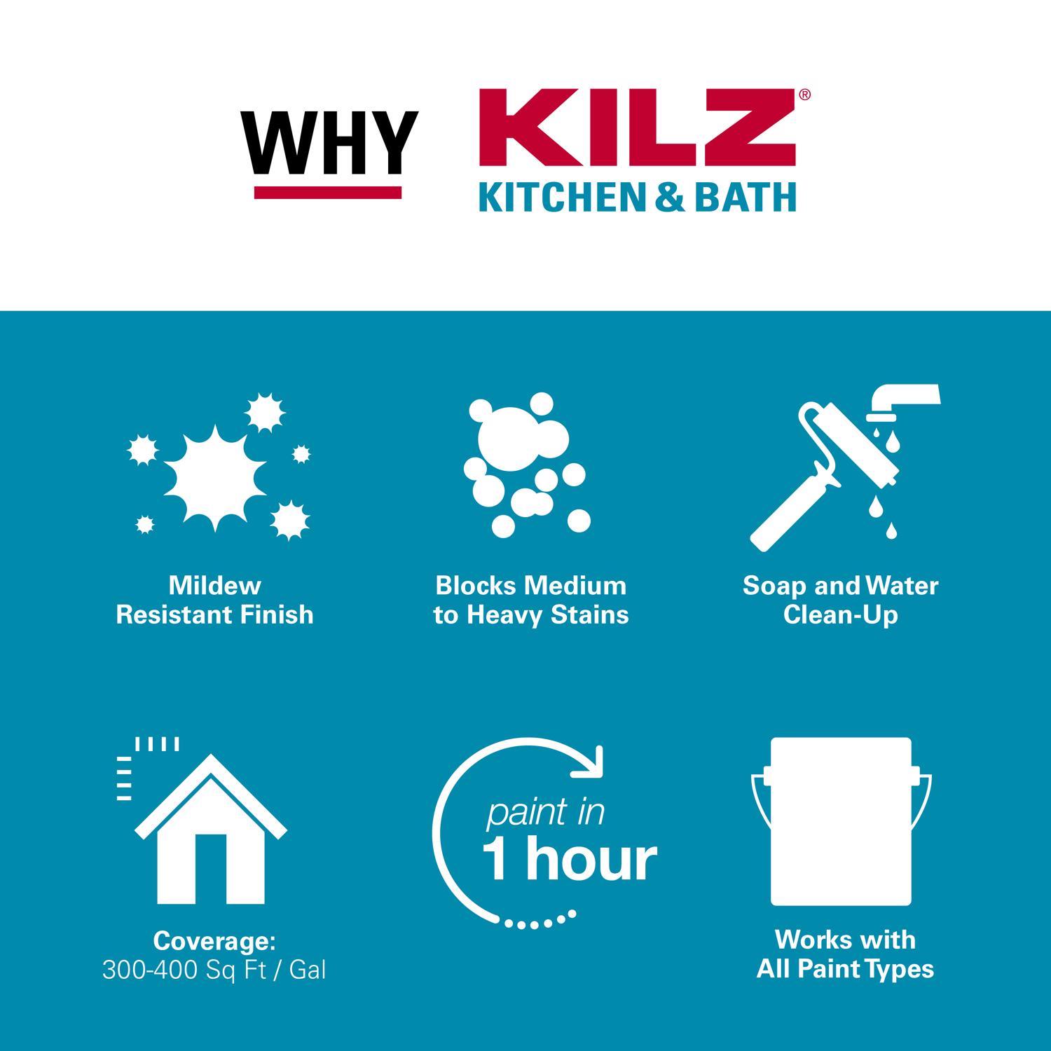 KILZ Kitchen & Bath White Flat Water-Based Mold Killing Primer 1 gal