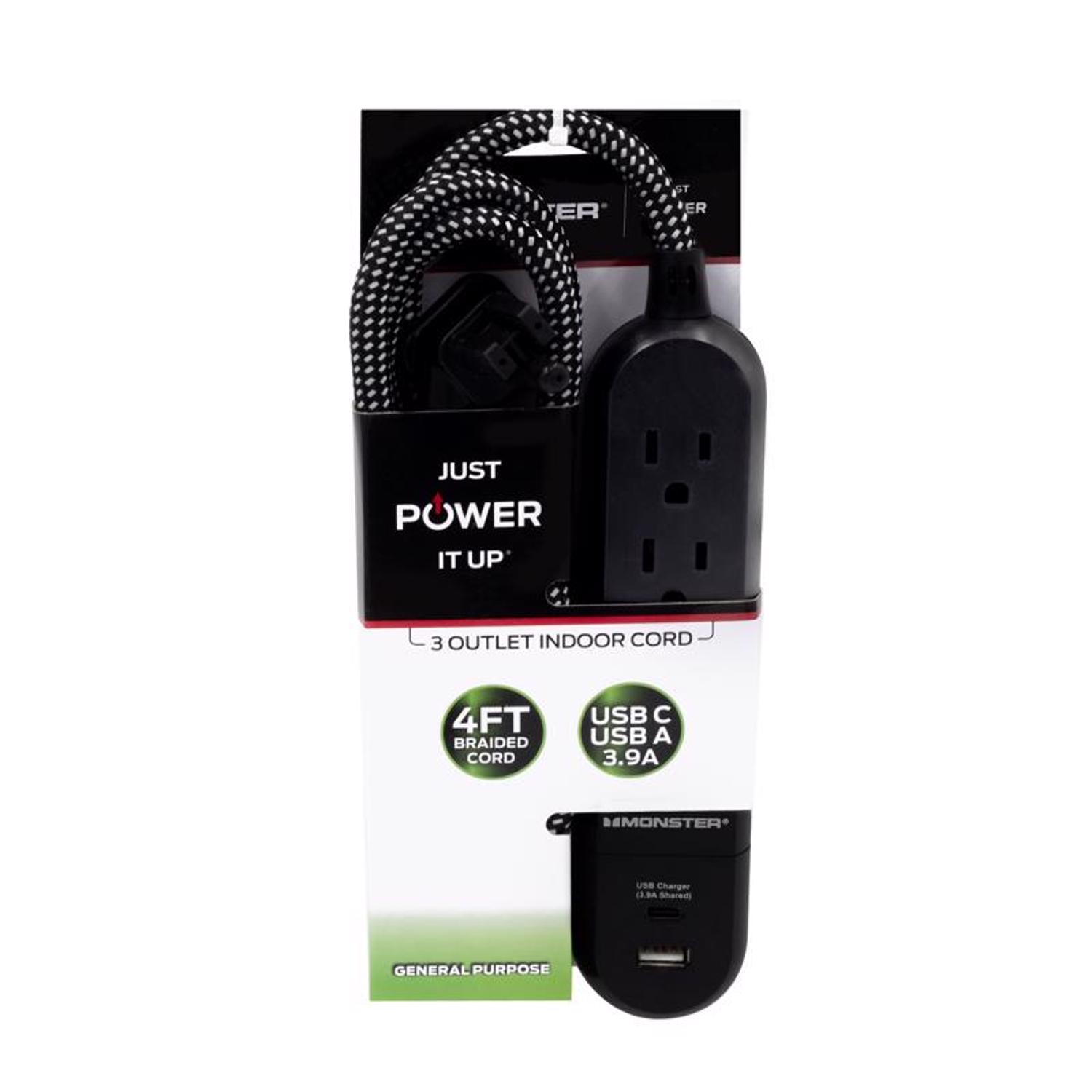 Monster Just Power It Up 4 ft. L 3 outlets Power Strip Black
