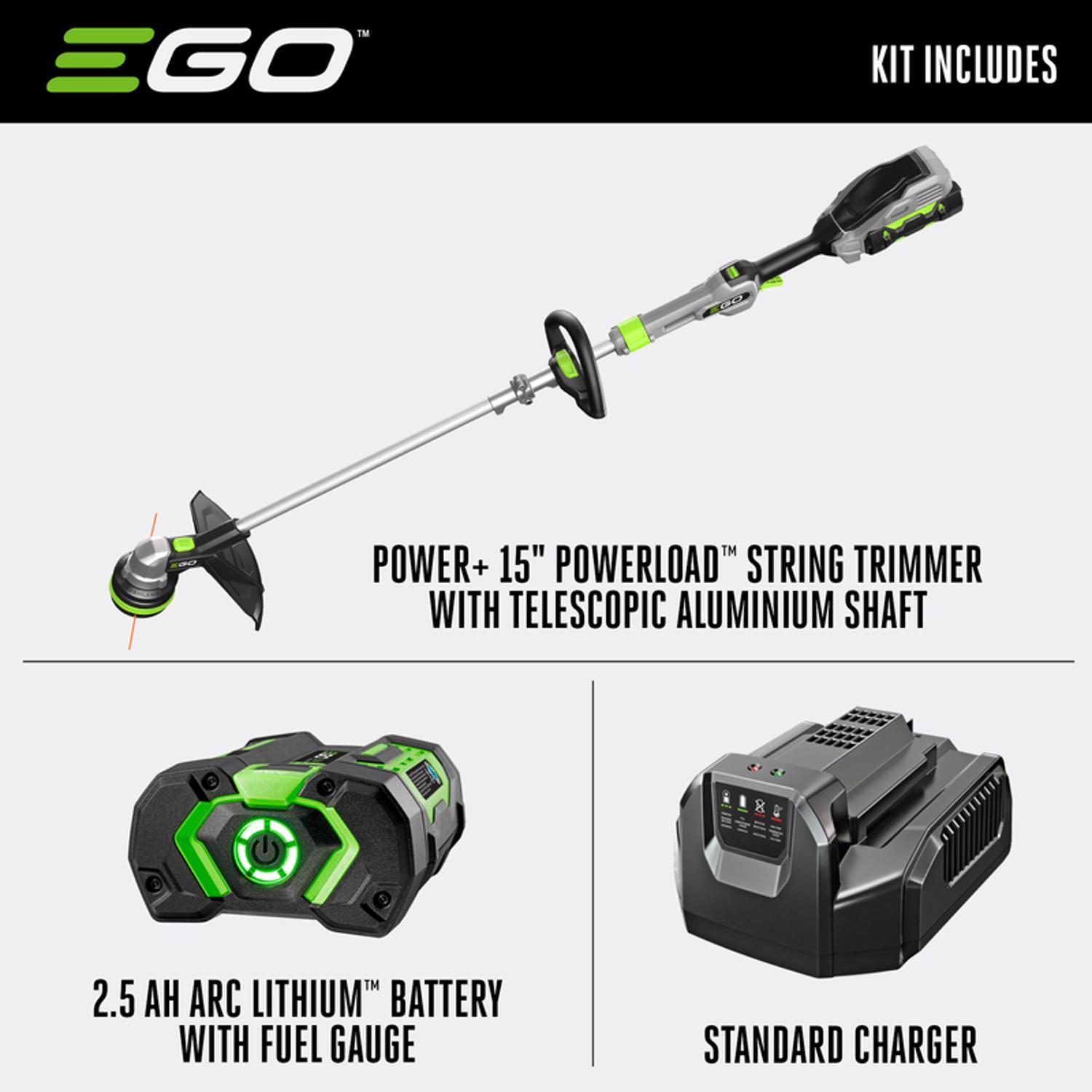 EGO Power+ Powerload ST1511T 15 in. 56 V Battery String Trimmer Kit (Battery & Charger) W/ TELESCOPIC SHAFT & 2.5 AH BATTERY