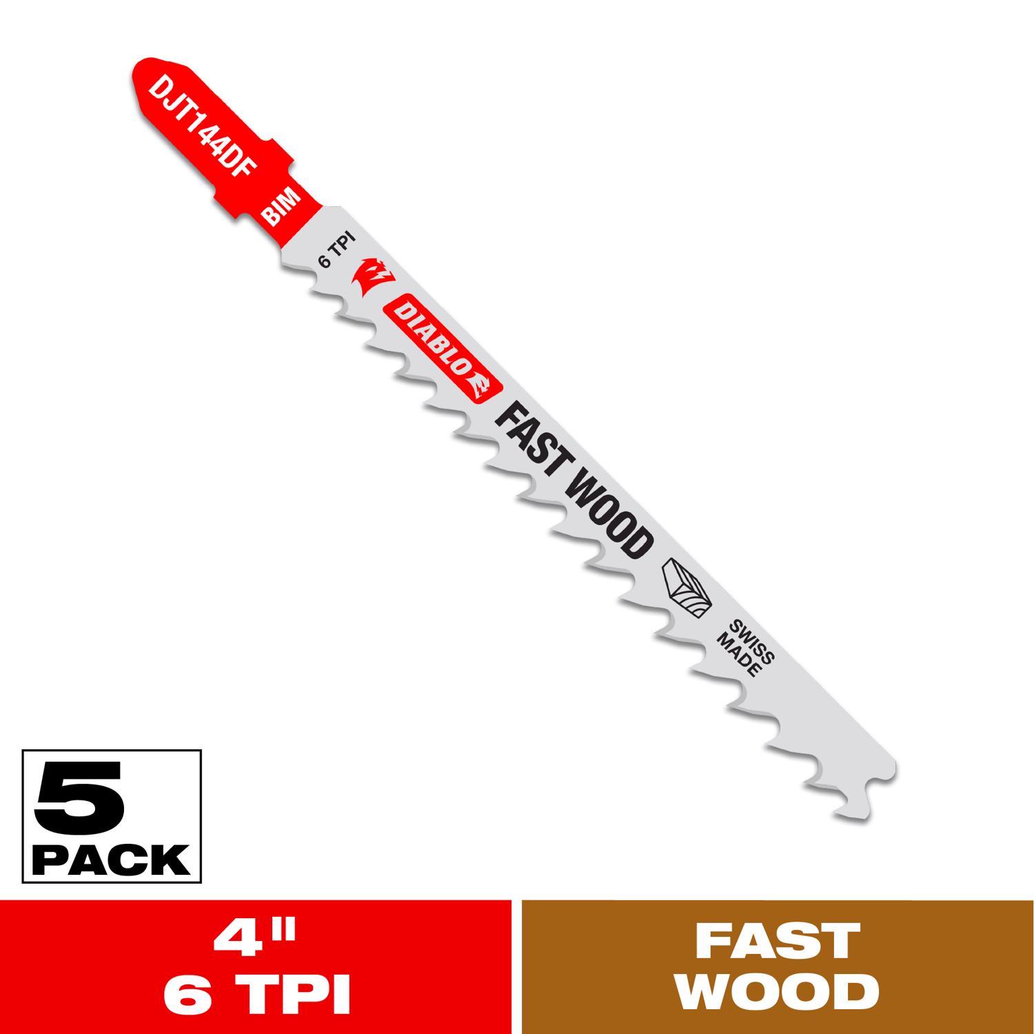 Diablo 4 in. Bi-Metal T-Shank Fast Wood Jig Saw Blade 6 TPI 5 pk