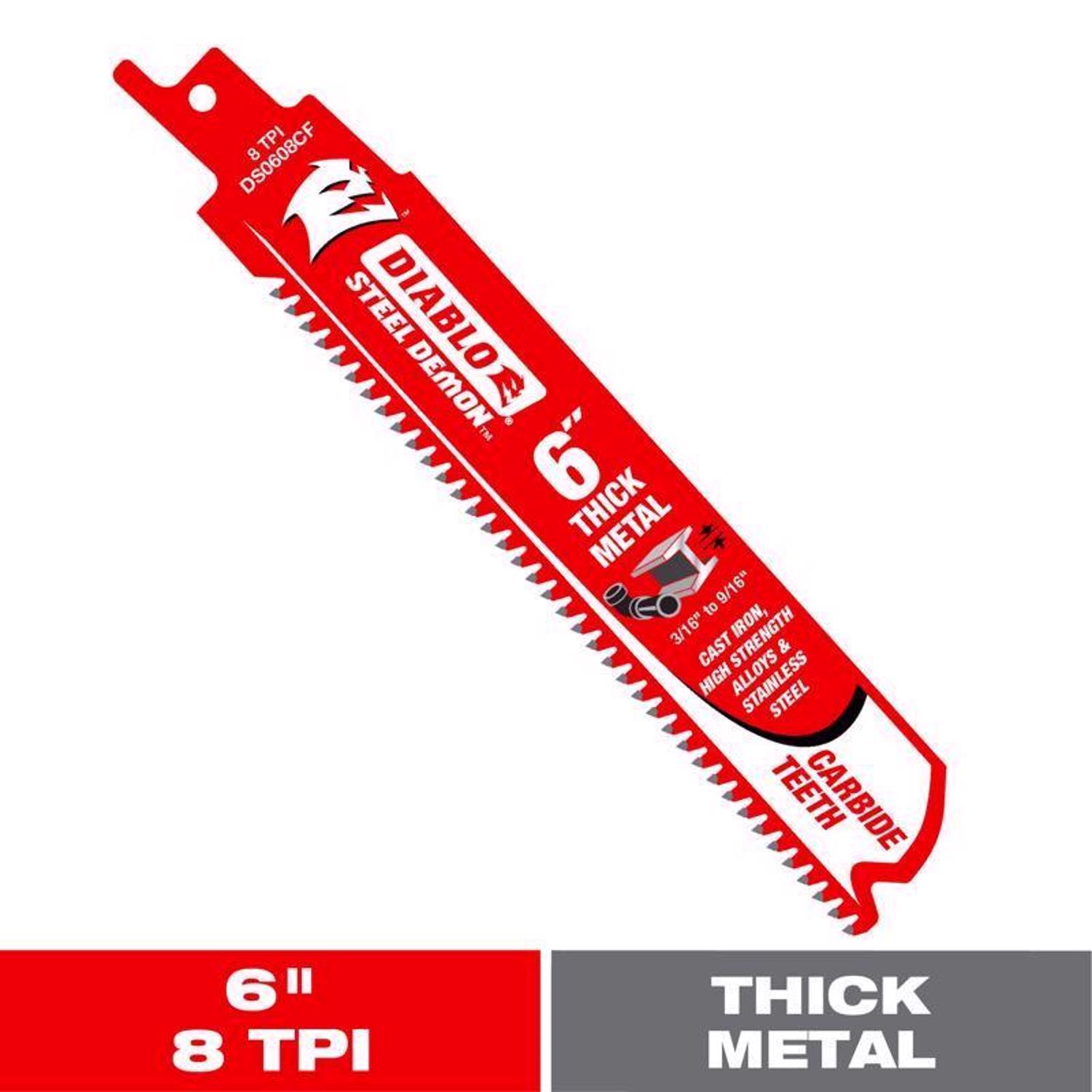 Diablo Steel Demon 6 in. Carbide Tipped Thick Metal Reciprocating Saw Blade 8 TPI 1 pc