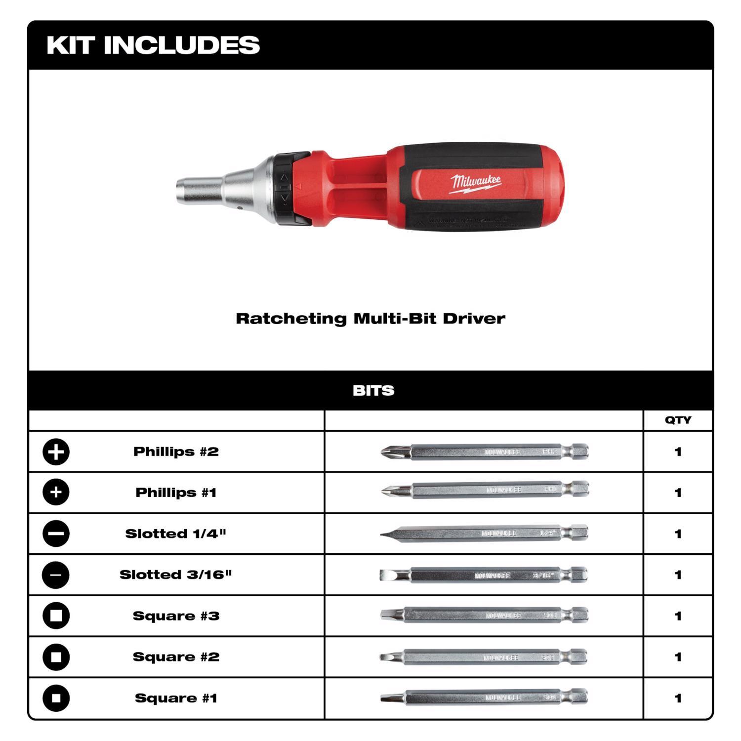 Milwaukee 9-in-1 Ratcheting Multi-Bit Driver 9.09 in. 8 pc
