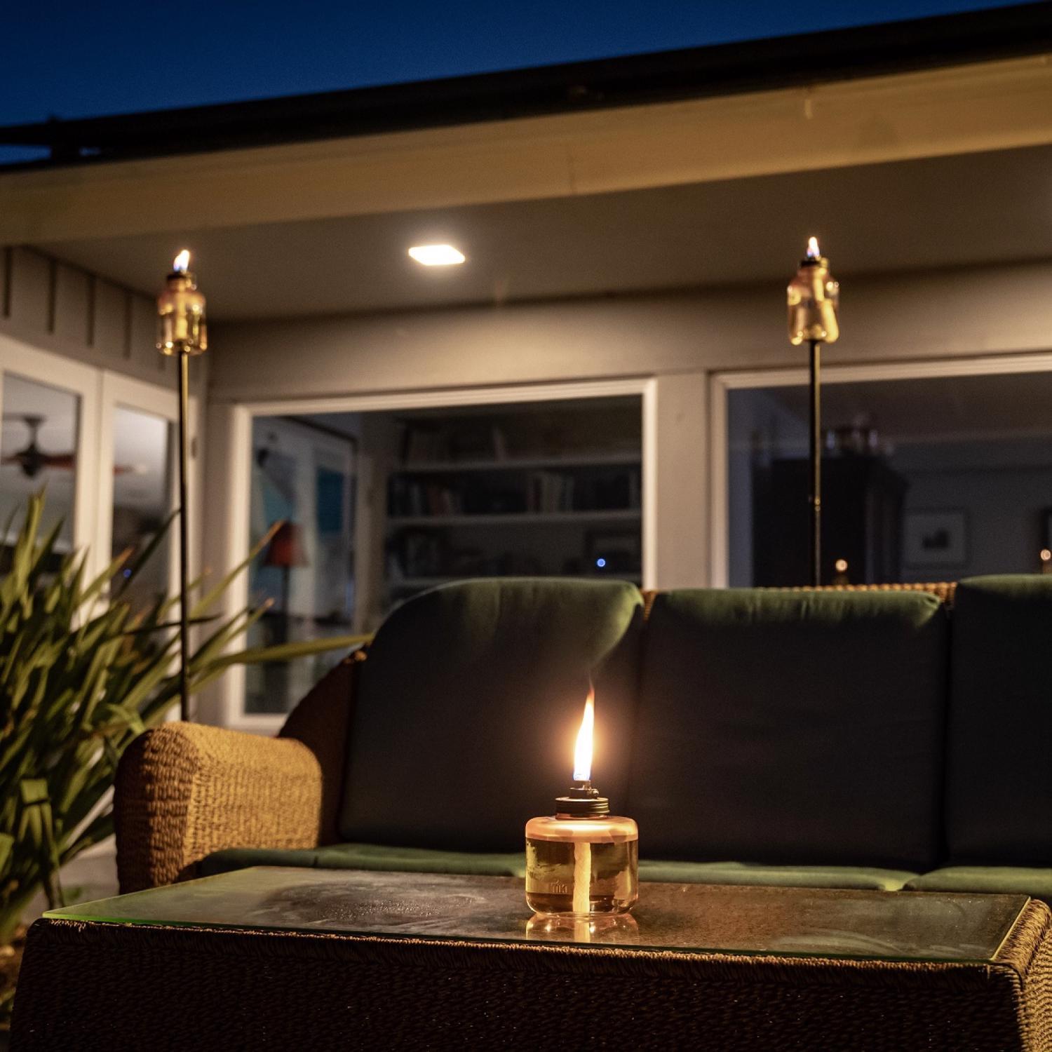 TIKI Adjustable Flame Pink Glass 6.5 in. Tabletop Torch 1 pc