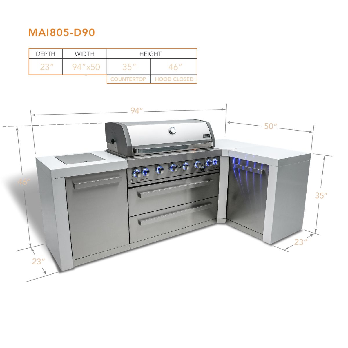 Mont Alpi 6-Burner Deluxe island with a 90-degree corner