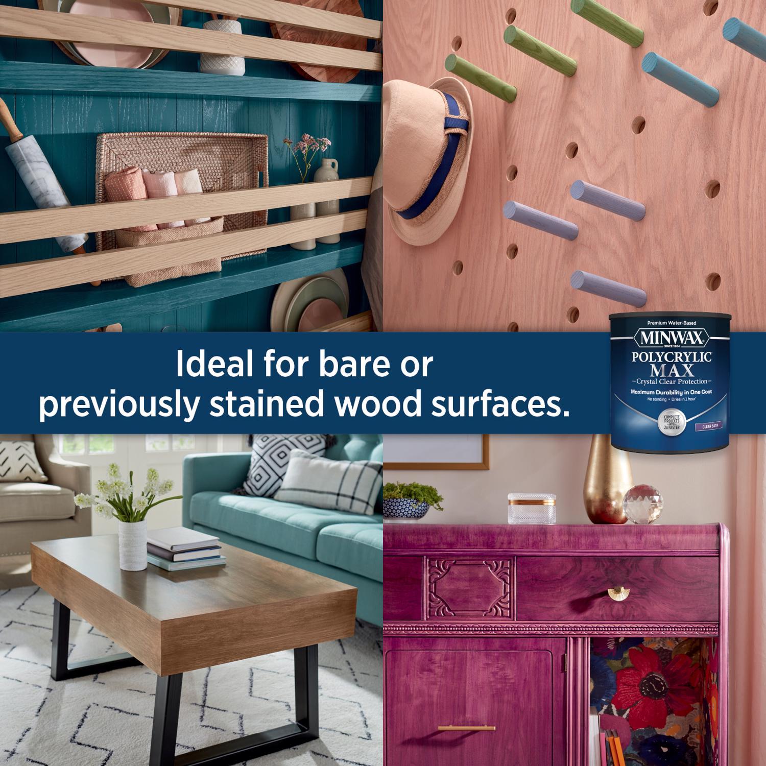 Minwax Polycrylic Max Semi-Gloss Clear Water-Based Polycrylic 1 qt