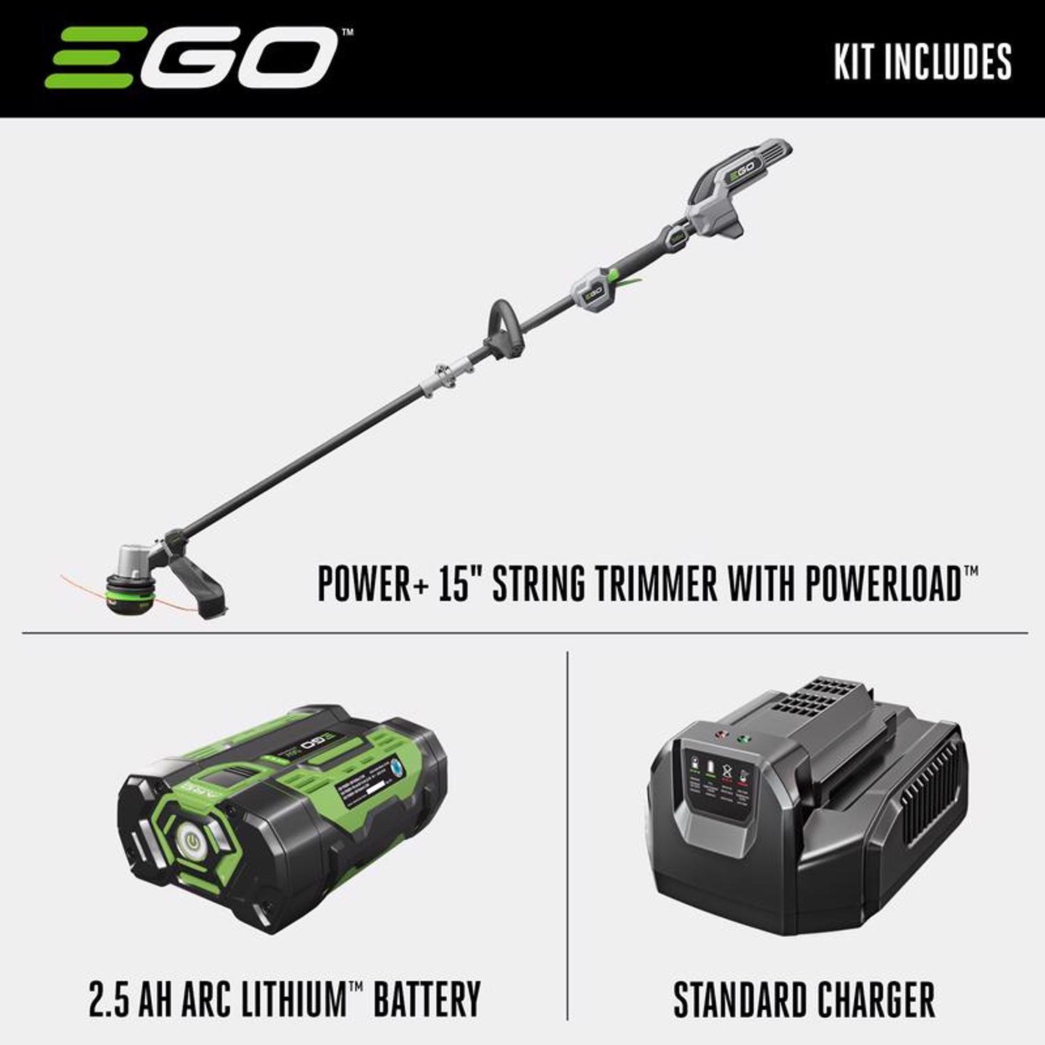EGO Power+ Powerload ST1521S 15 in. 56 V Battery String Trimmer Kit (Battery & Charger) W/ CARBON FIBER SPLIT SHAFT & 2.5 AH BATTERY