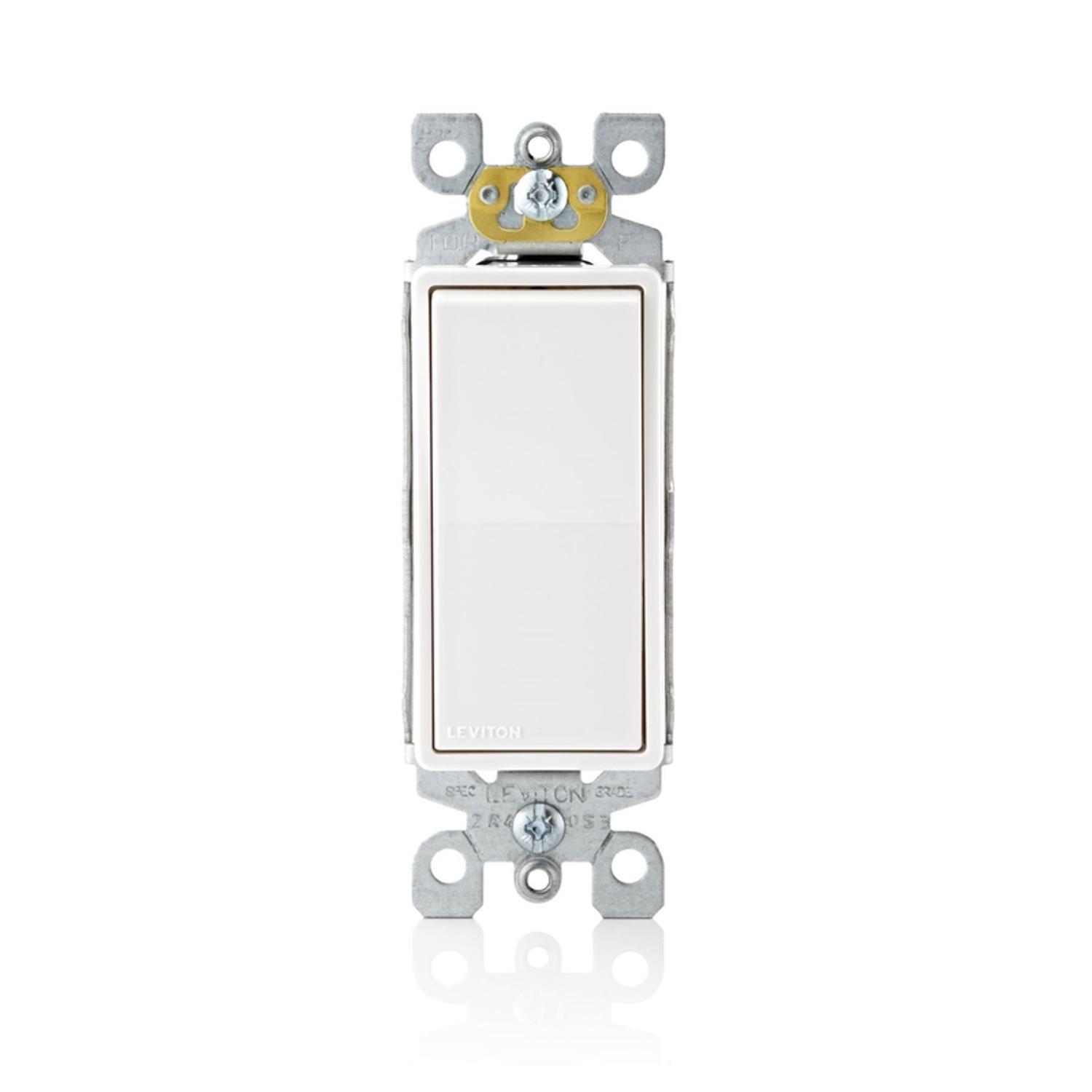 Leviton Decora 15 amps Single Pole Antimicrobial Treated Rocker AC Quiet Switch White 1 pk