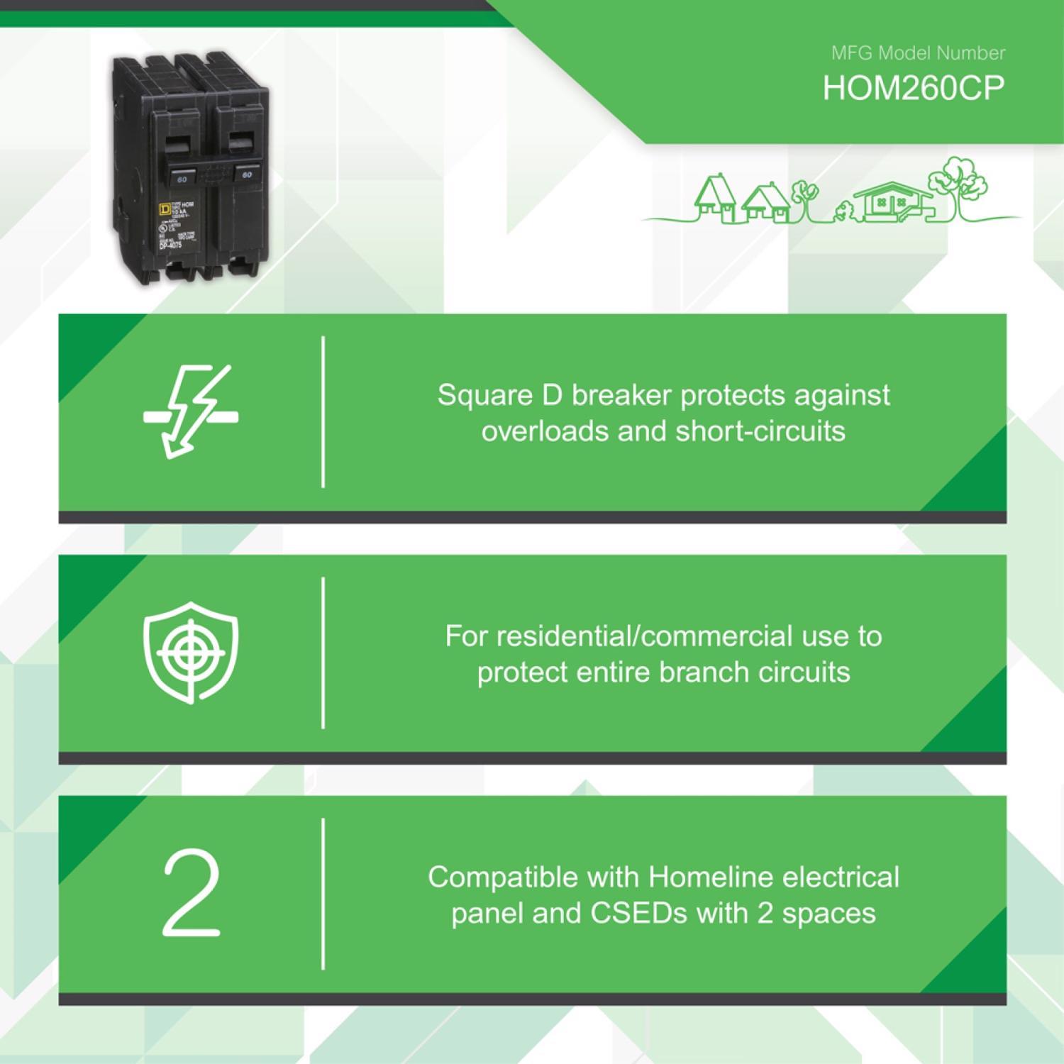 Square D HomeLine 60 amps Plug In 2-Pole Circuit Breaker