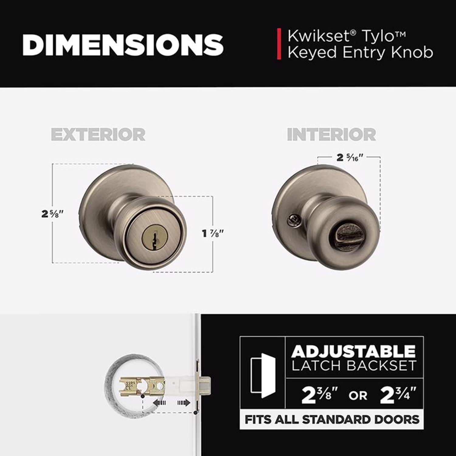 Kwikset Tylo Antique Brass Entry Door Knob 1-3/4 in.