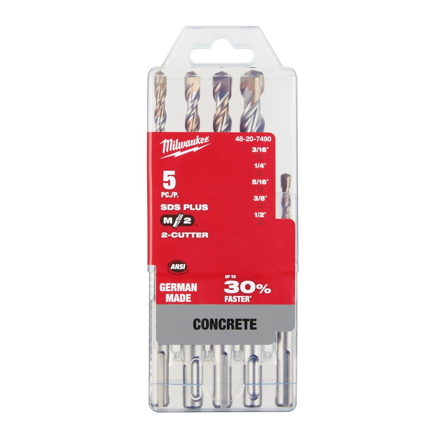 Milwaukee M/2 Carbide Tipped Hammer Bit Set SDS-Plus Shank 5 pc