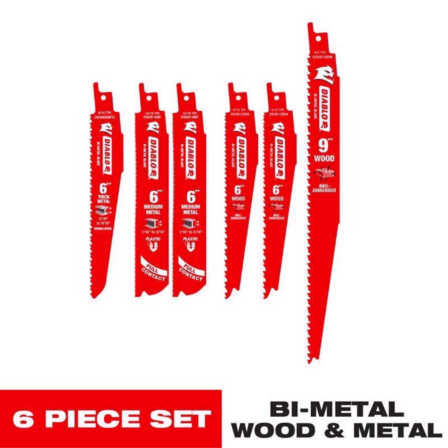 Diablo 6 and 9 in. Bi-Metal Reciprocating Saw Blade Set Multi TPI 6 pc