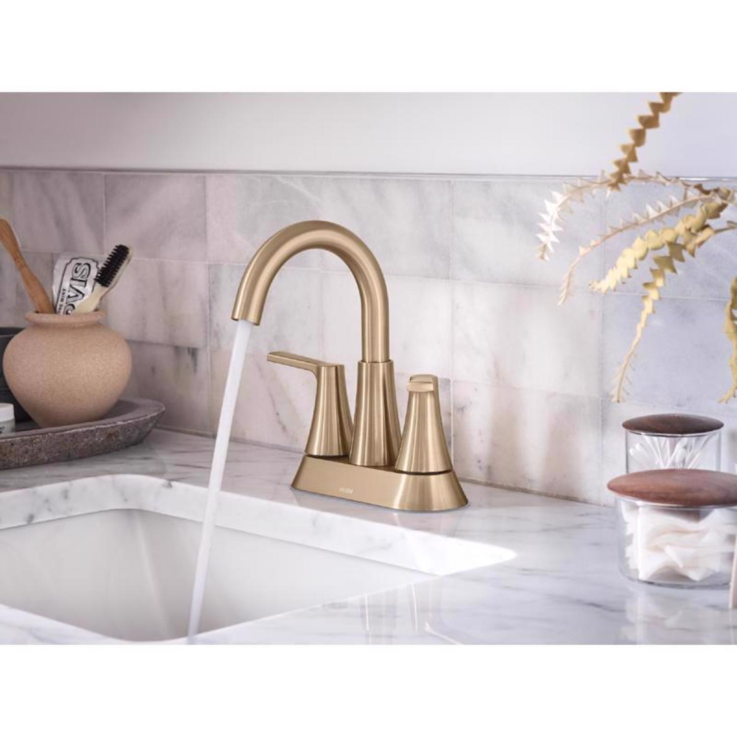 Moen Mikah Bronzed Gold Contemporary Two-Handle Bathroom Sink Faucet 4 in.