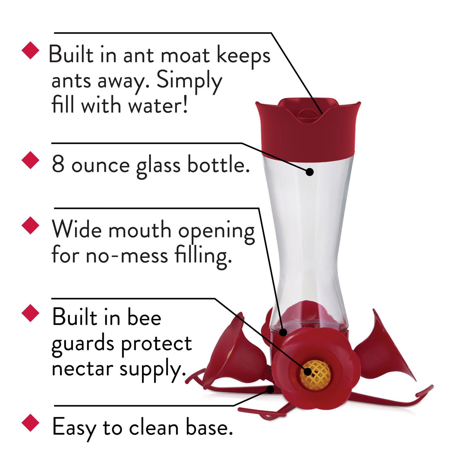 Perky-Pet Hummingbird 8 oz Glass/Plastic Pinch-Waist Nectar Feeder 4 ports