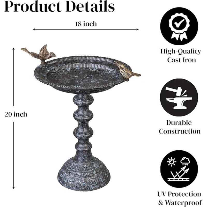 Evergreen Garden Evergreen Hummingbird Bird Baths for Outdoors Heavy Duty | Metal Bird Bath Bowl with Stand | Ground Standing Bird Bath and Feeder for Garden Yard Deck