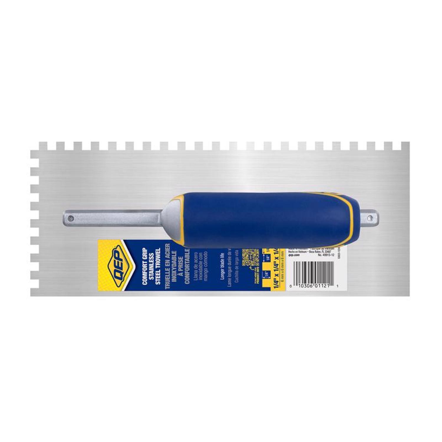 QEP 11 in. W X 4-1/2 in. L Stainless Steel Square Notched Trowel