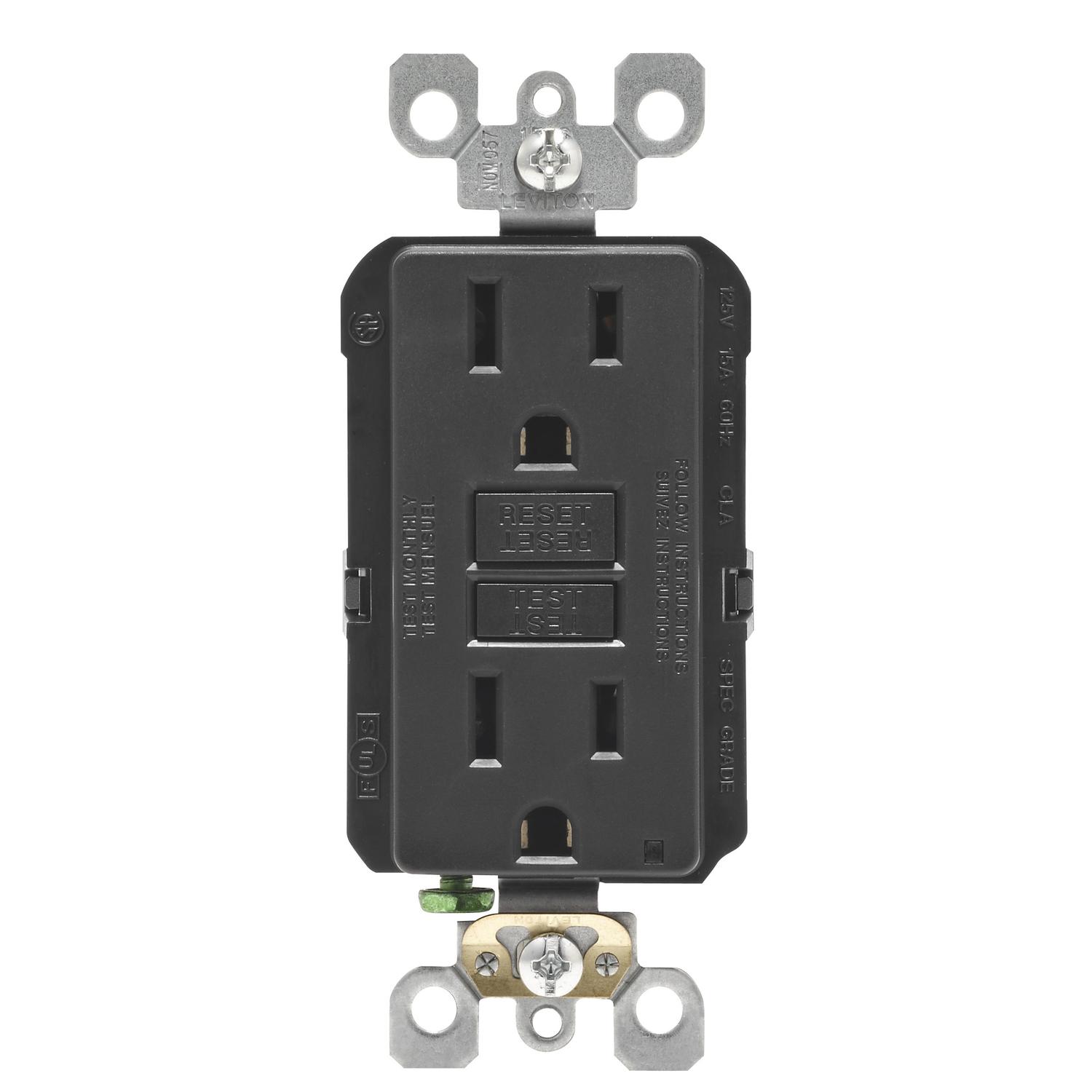 Leviton SmartlockPro 15 amps 125 V Duplex Black GFCI Outlet 5-15R 1 pk