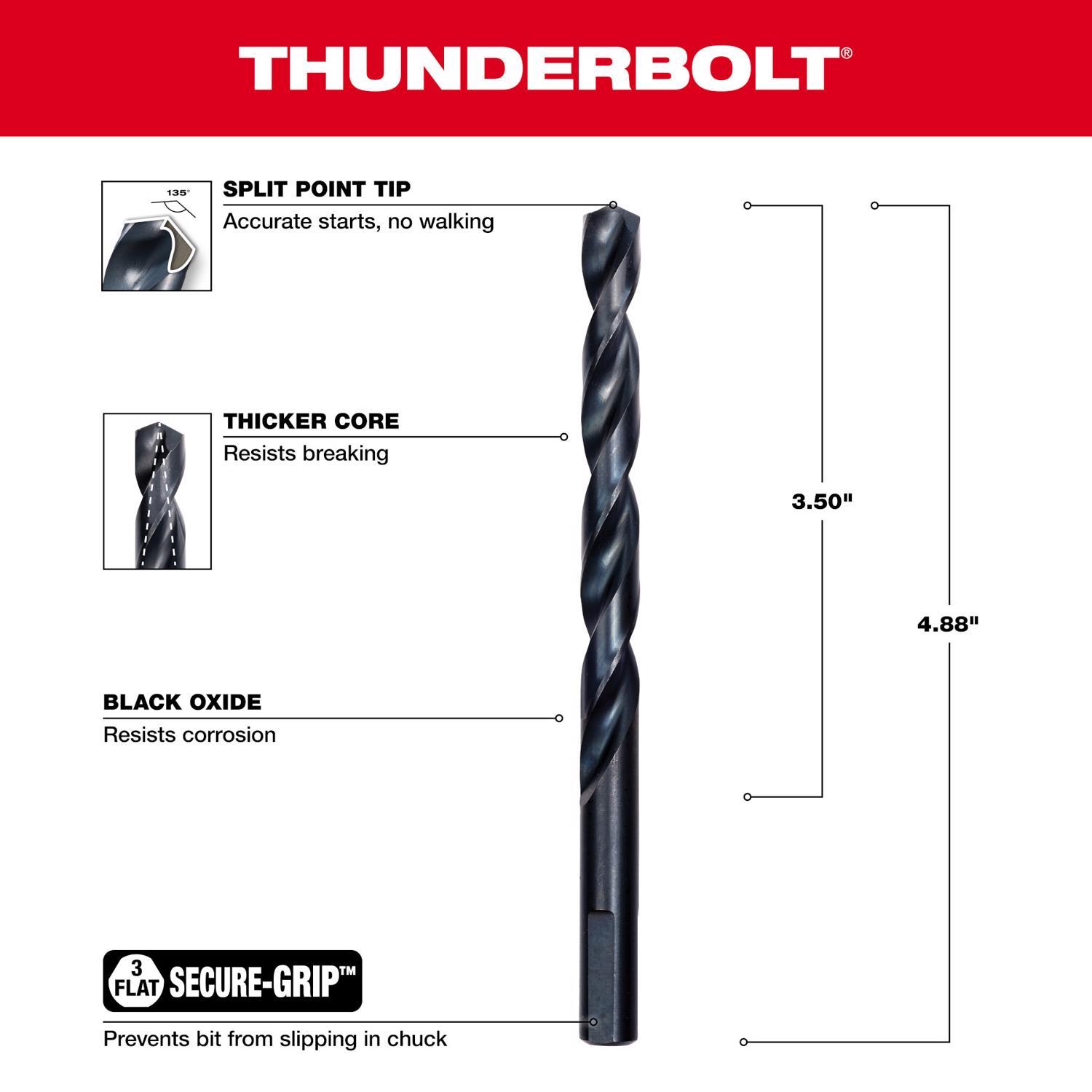 Milwaukee Thunderbolt 23/64 in. X 4-7/8 in. L Drill Bit 3-Flat Shank 1 pc