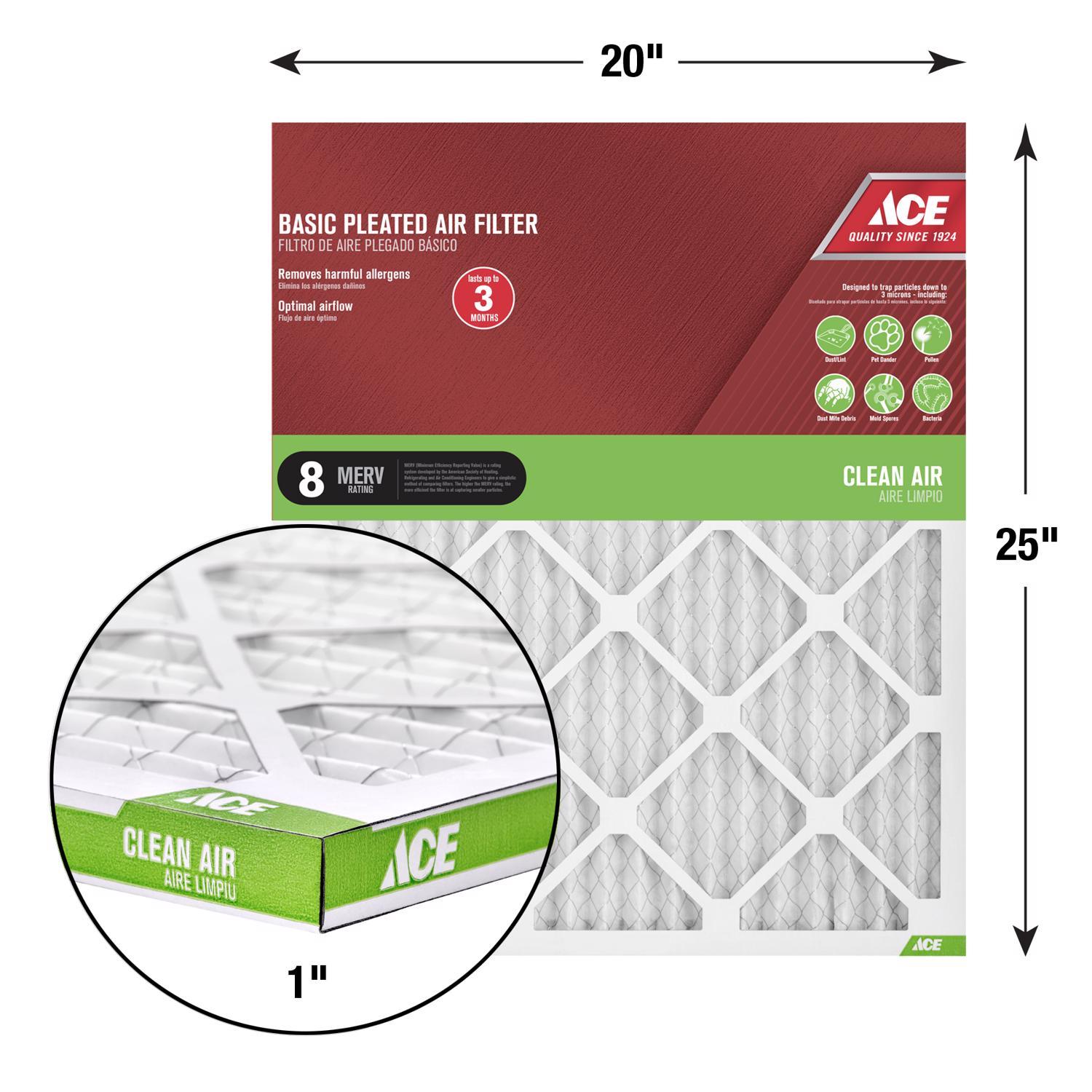 Ace 20 in. W X 25 in. H X 1 in. Synthetic 8 MERV Pleated Air Filter 1 pk