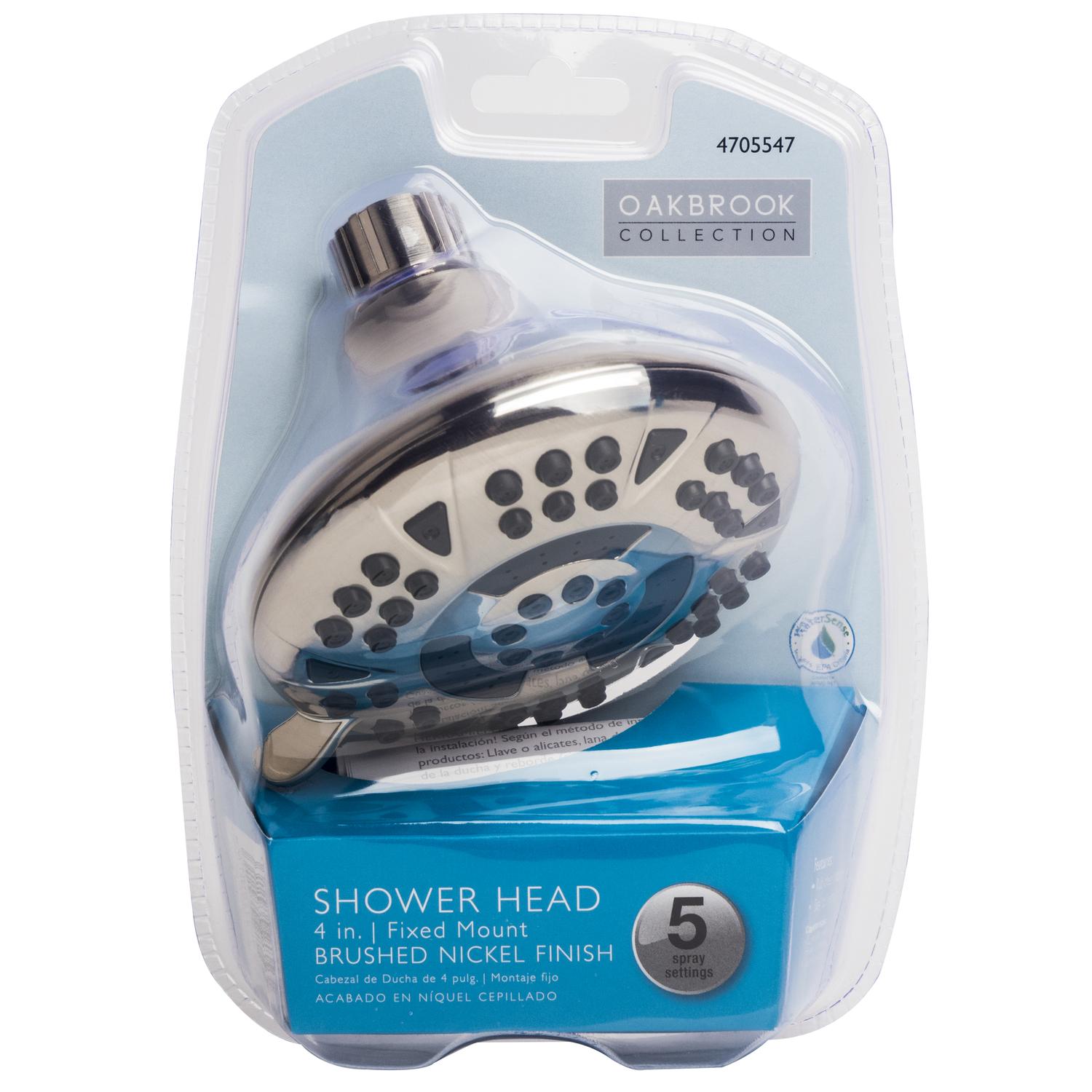 OakBrook Brushed Nickel PVC 5 settings Wallmount Showerhead 1.8 gpm