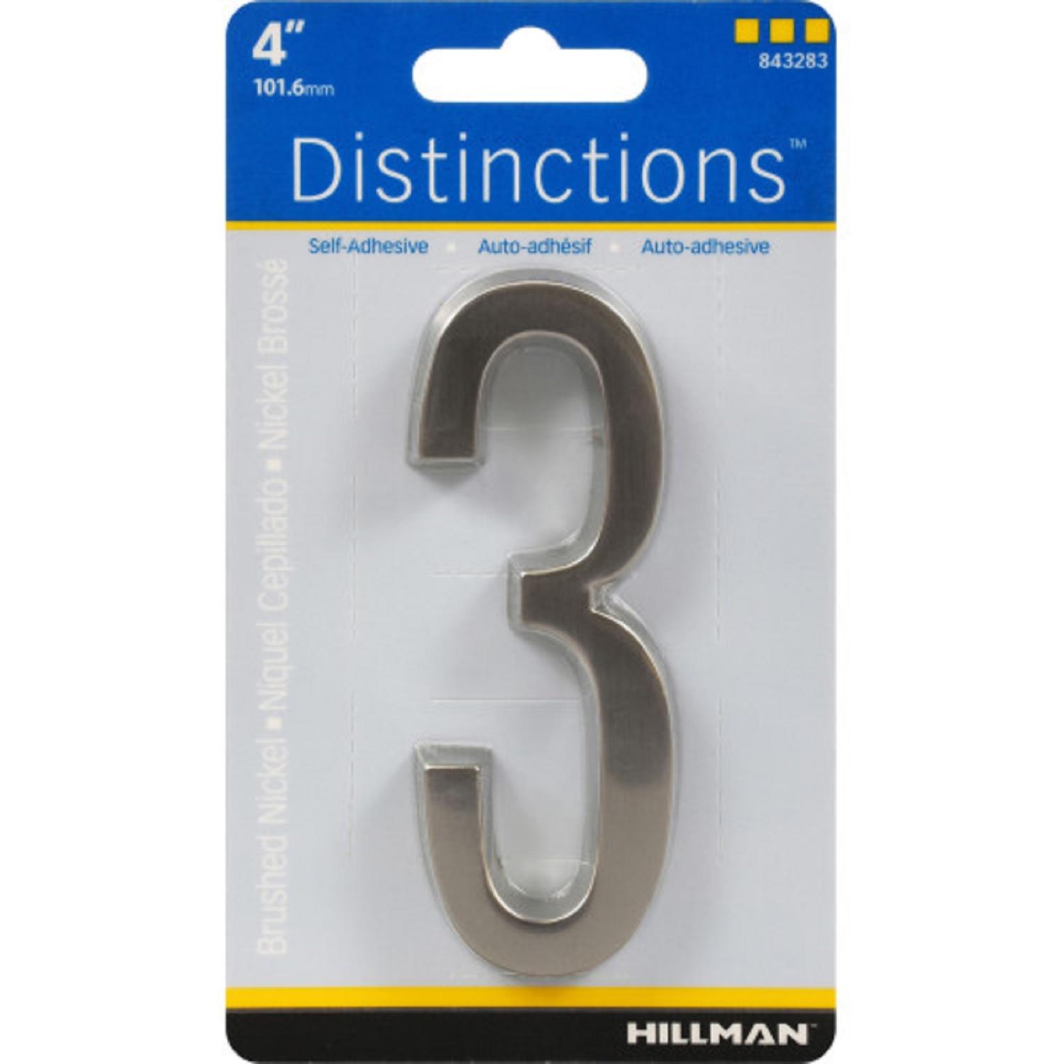 HILLMAN Distinctions 4 in. Silver Zinc Die-Cast Self-Adhesive Number 3 1 pc